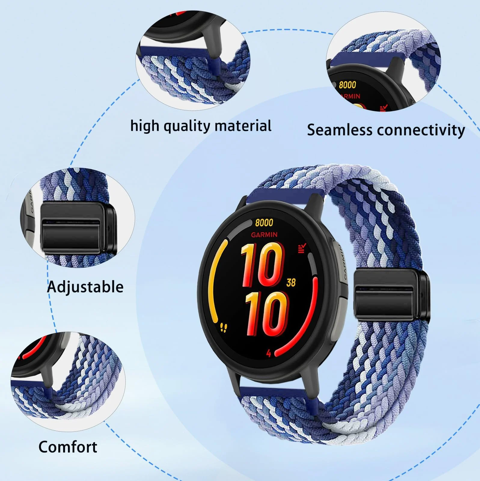 DL3 Mobilak 22mm Magnetic Band for Redmi Watch 5 Active/5 Lite/Samsung Galaxy Watch 3 45mm/Watch 46mm/Gear S3/Huawei watch GT6 GT5 46MM/GT2E/GT6 Pro/GT 5 Pro/Amazfit GTR 4/3, Stretchy Braided Nylon Sport Strap - Gradient Blue