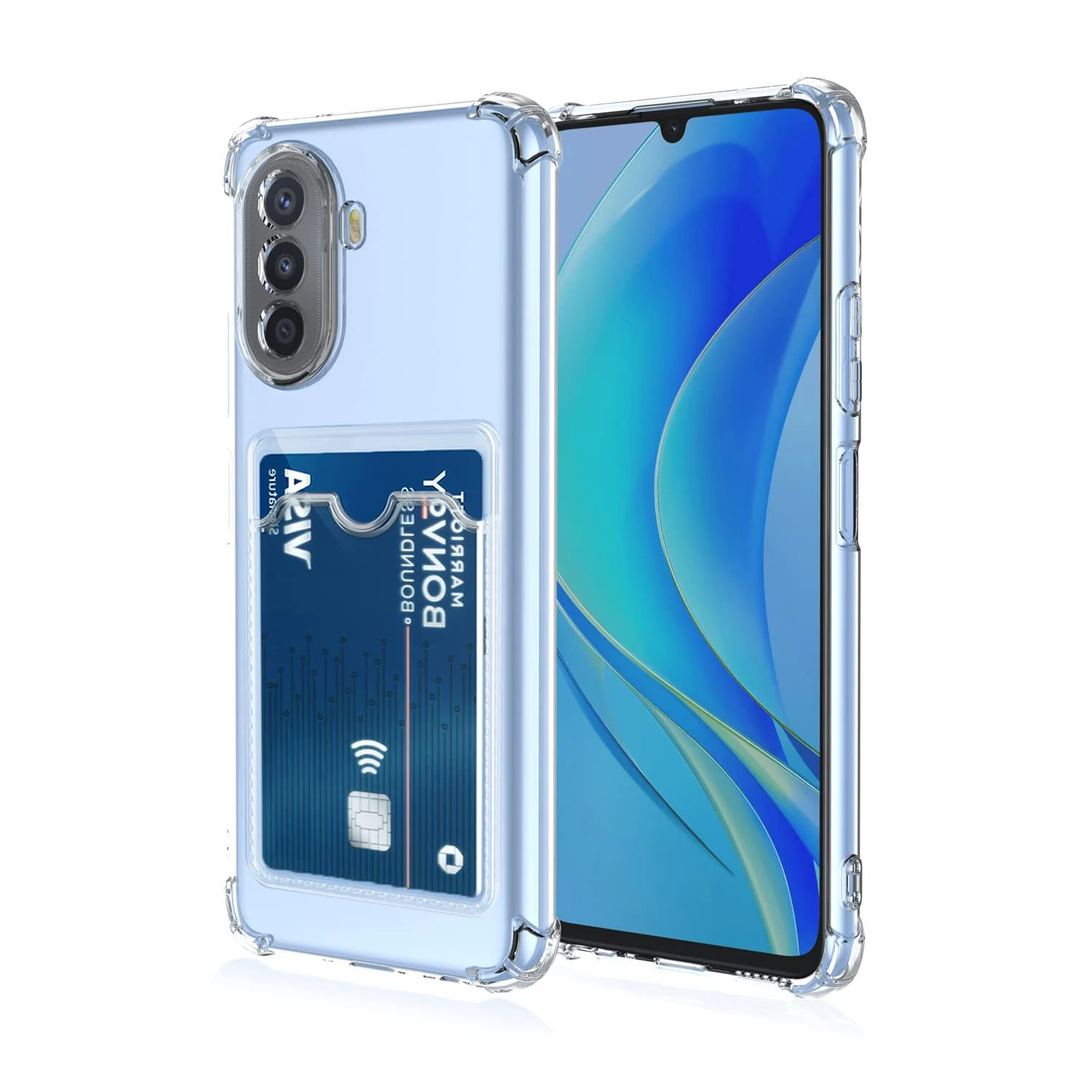 DL3 Mobilak Clear TPU Wallet Case with Card Slot and Camera Protection for Huawei Nova Y70 / Nova Y70 Plus - Transparent