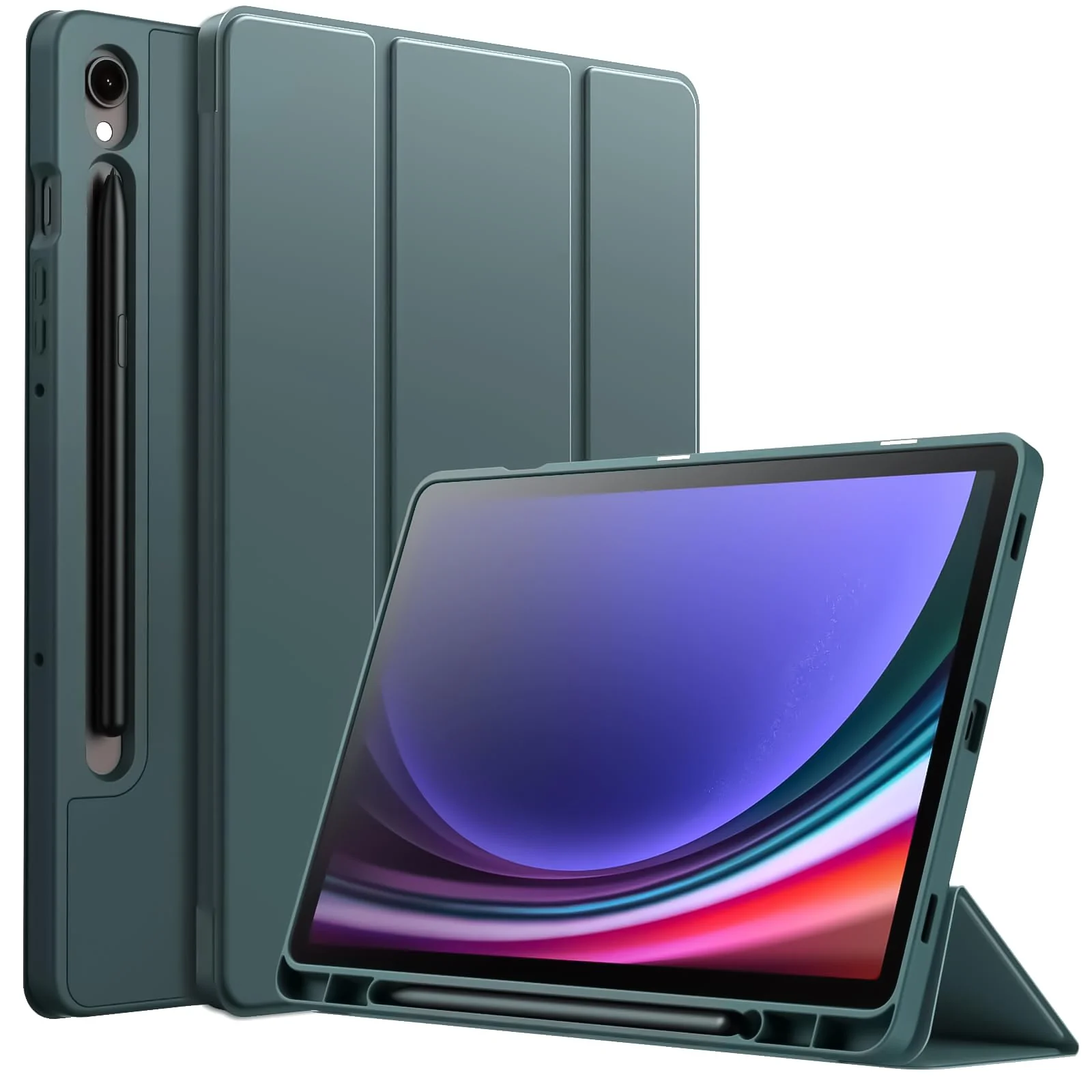 DL3 Mobilak Case for Samsung Galaxy Tab S9 11 Inch with S Pen Holder, Soft TPU Tri-Fold Stand Protective Tablet Cover, Support S Pen Charging, Auto Wake/Sleep - Green