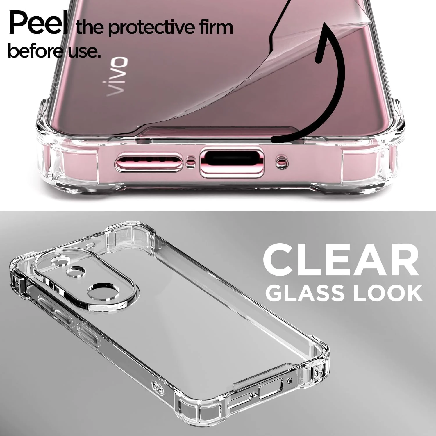 DL3 Mobilak Case Compatible with Vivo V50 5G, Cover Silicone Transparent TPU Gorilla Anti-shock Protector Camera Shockproof Corners - Clear