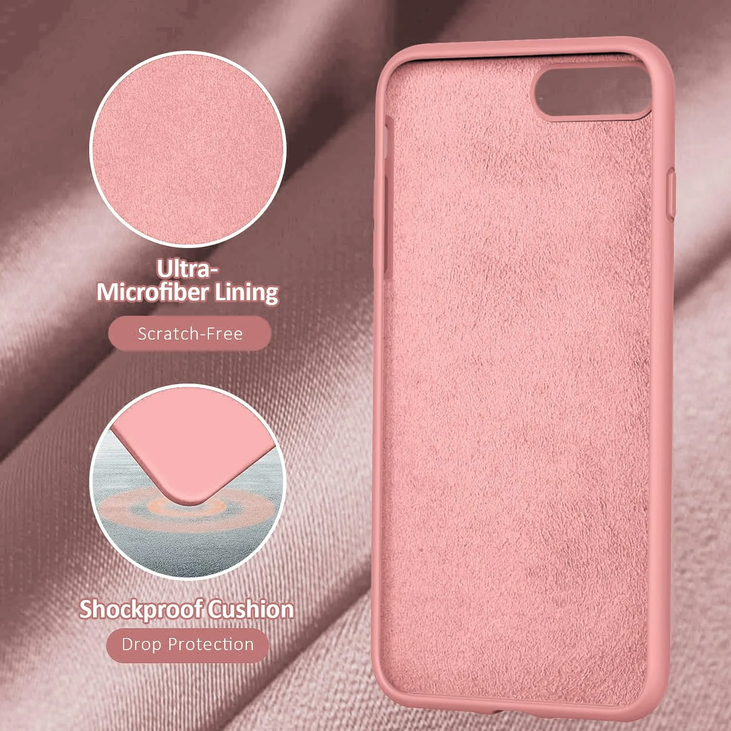 DL3 Mobilak Compatible with iPhone 7 Plus/iPhone 8 Plus Case, Liquid Silicone Case, Full Body Protective Cover, Shockproof, Slim Phone Case, Anti-Scratch Soft Microfiber Lining - Pink 2