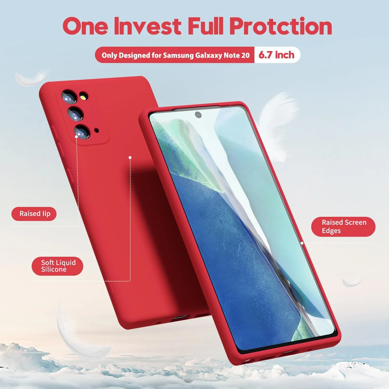 "DL3 Mobilak Liquid Silicone Protective Case with Soft Microfiber Lining for Samsung Galaxy Note 20 5G (6.7"") - Red"