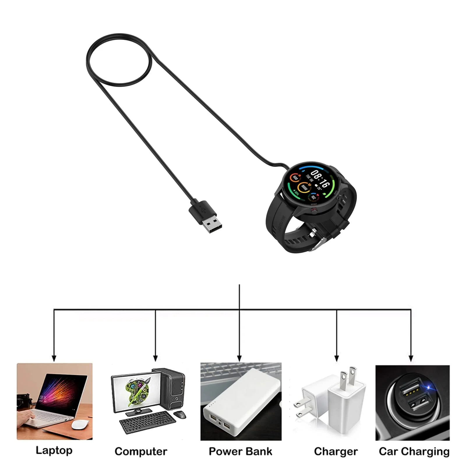 DL3 Mobilak Charger Cable Compatible with Xiaomi Watch S1 Active, Xiaomi watch color 2, Xiaomi watch color sport, Replacement Charging Dock Stand Station 1M Magnetic USB Replacement Charger - Black