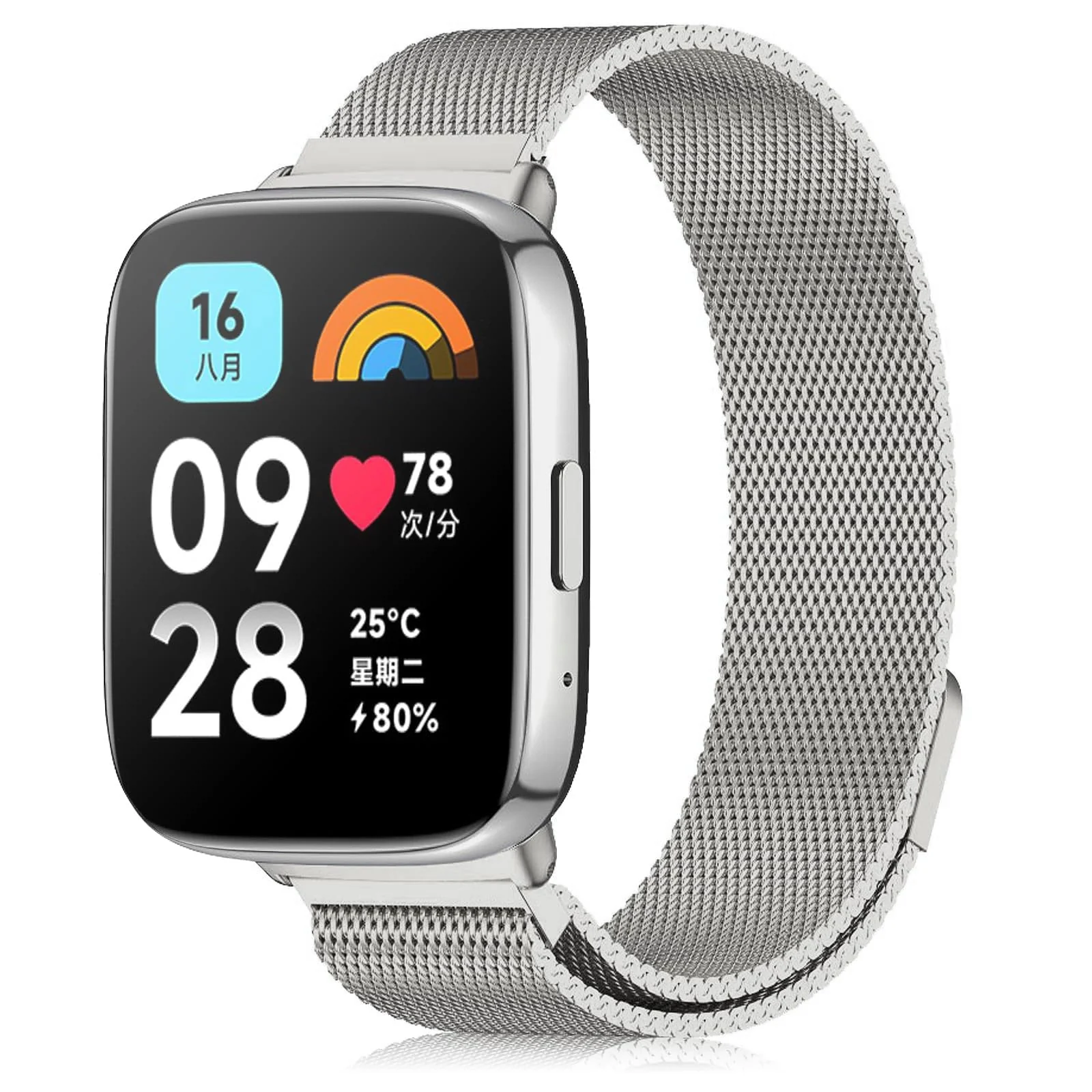DL3 MOBILAK Milanese Magnetic Stainless-Steel Watch Strap for Xiaomi Redmi Watch 3 Lite and 3 Active - Titanium Silver