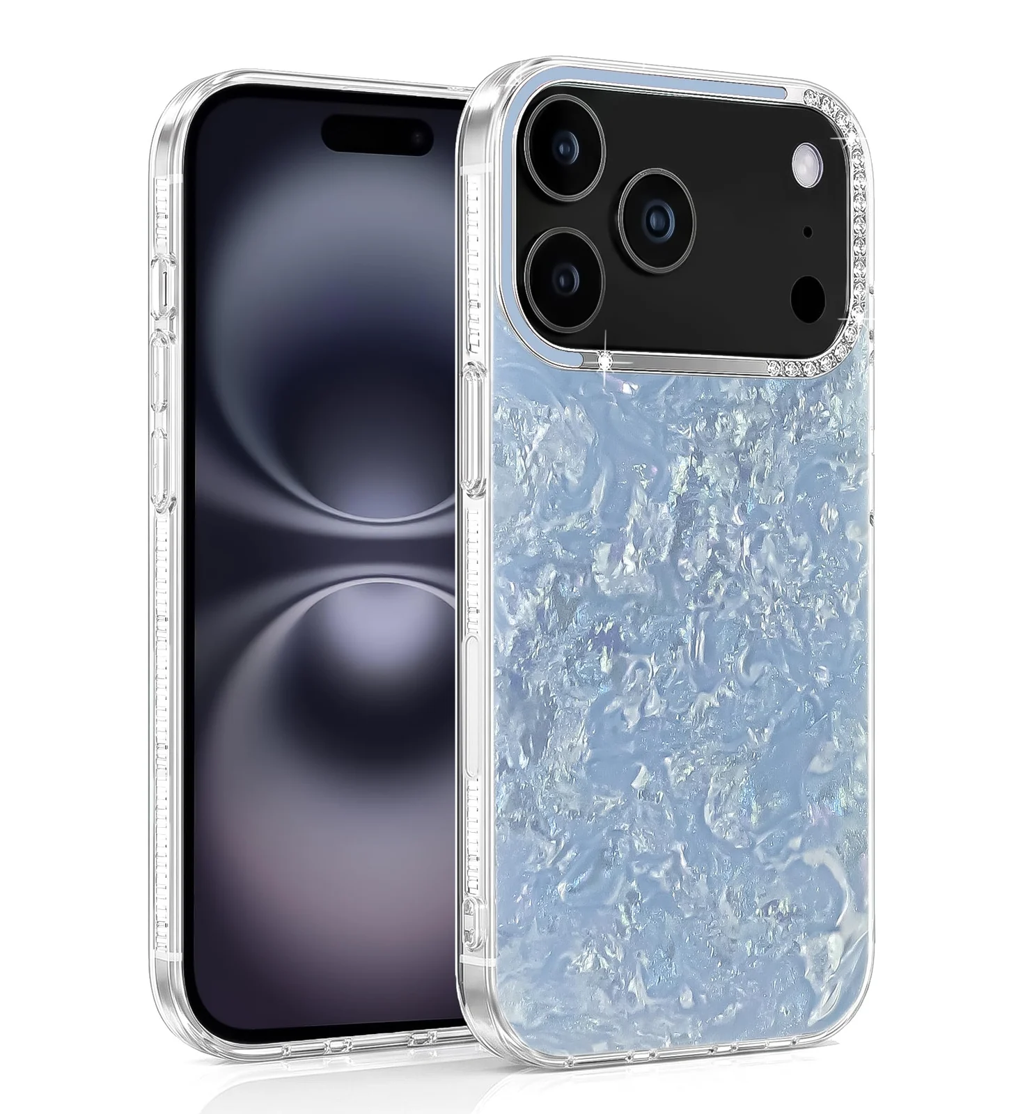 DL3 Mobilak Glitter Rhinestone Protective Case for iPhone 17 Pro Max with Shockproof Design - Sky Blue