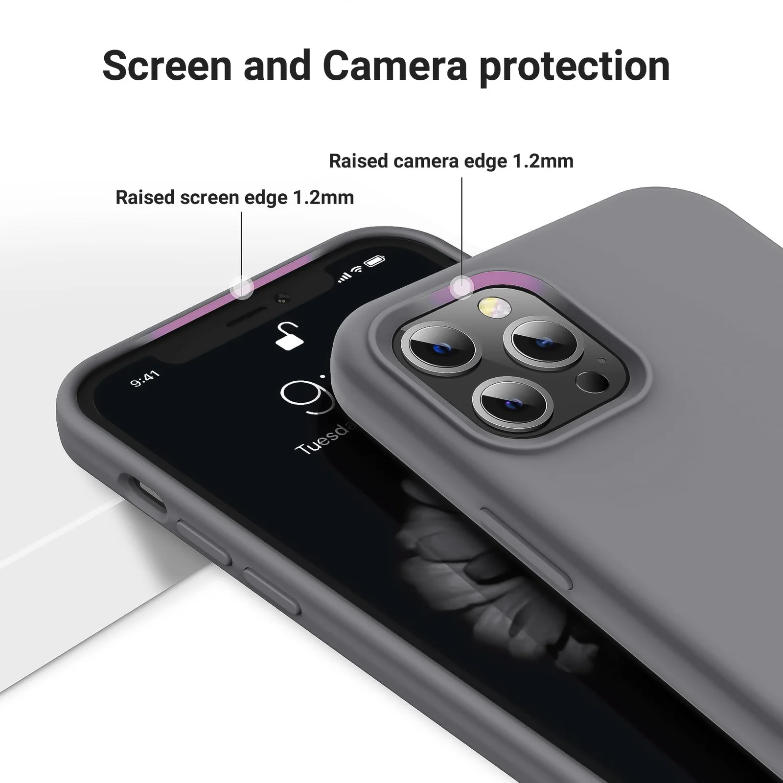 DL3 Mobilak Liquid Silicone Protective Case for iPhone 13 Pro Max (6.7 Inch) with Camera Protection and Microfiber Lining - Dark Gray