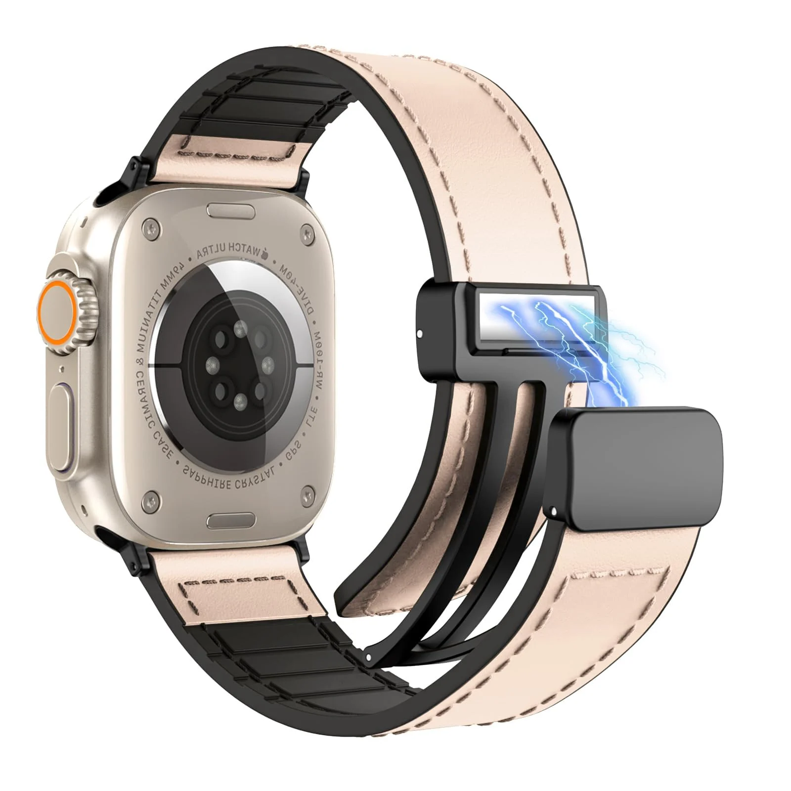 DL3 Mobilak Leather Bands Compatible with Apple Watch Band 49mm 45mm 44mm 42mm, Leather Magnetic Buckle Design Strap For iWatch Ultra Ultra 2 SE Series 9 8 7 6 5 4 3 2 1 Wristband For Men Women - Black
