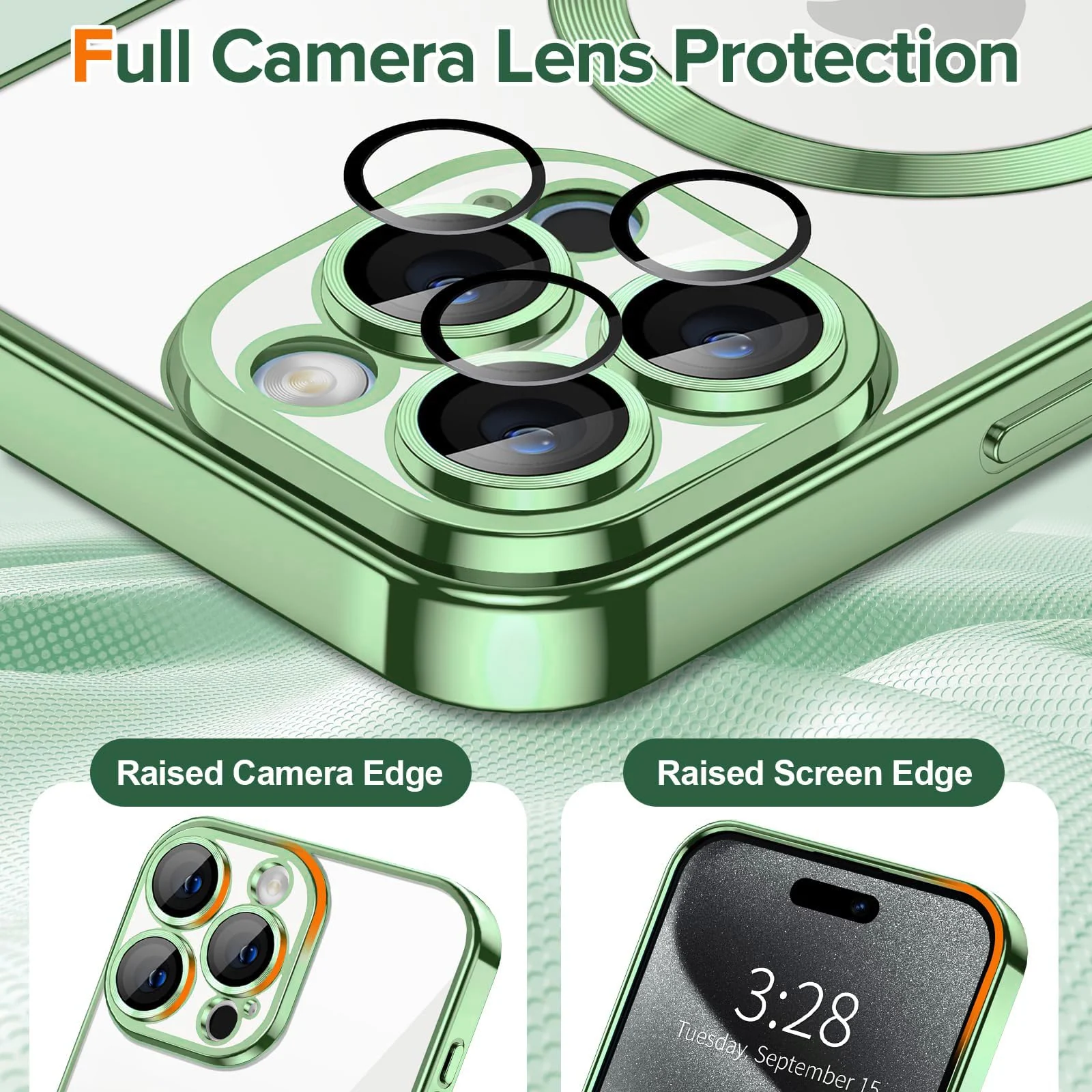 DL3 Mobilak Case for iPhone 11 Pro Max (6.5 Inch) Compatible with MagSafe, with Camera Lens Protector, Magnetic Clear Case Full Protection Plating Anti-Scratch Slim Thin Case Cover - Light Green