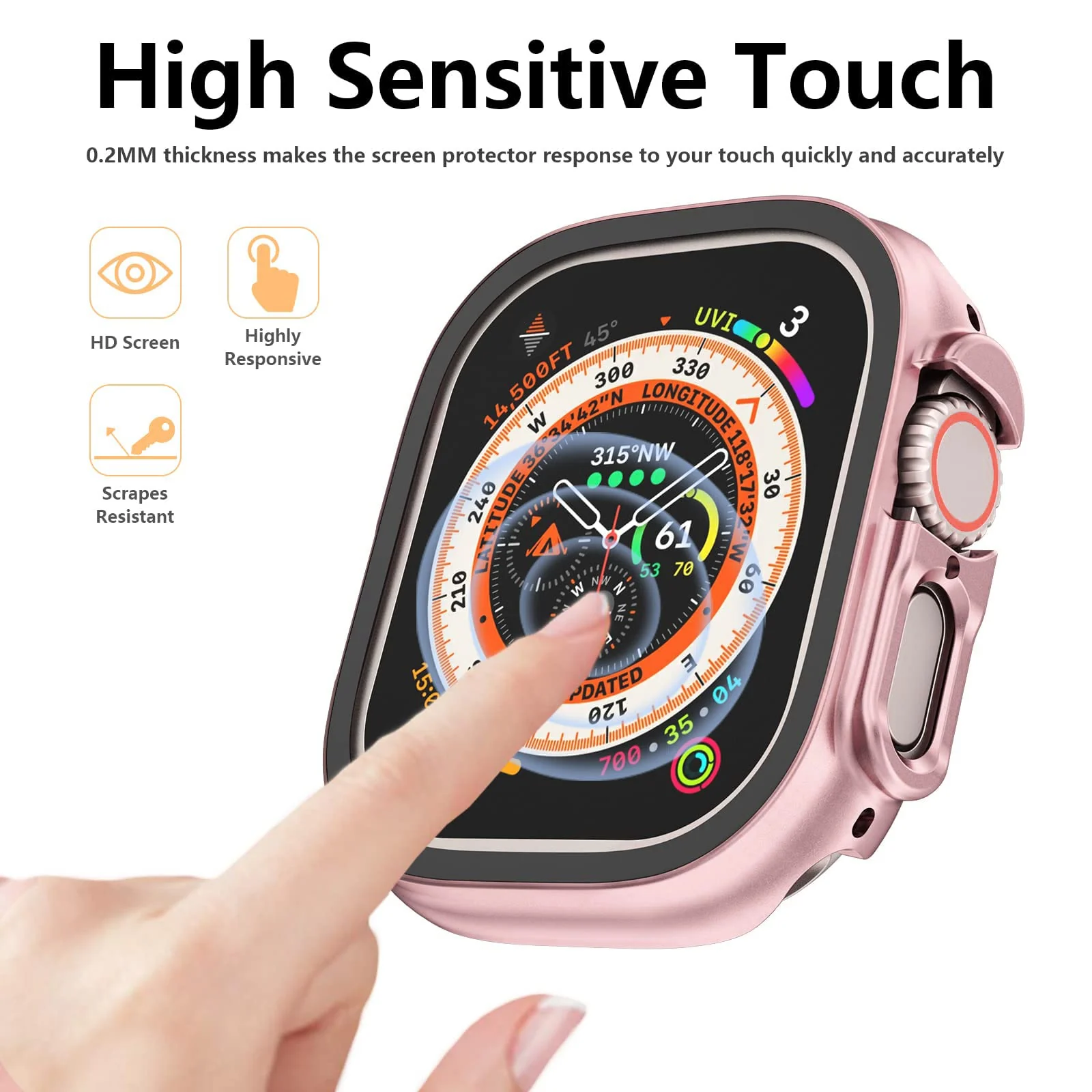DL3 Mobilak Hard Case Designed for Apple Watch Ultra 2 (2023) / Ultra 1 49mm, Built-in 9H [HD Clear] Tempered Glass Screen Protector, [Full Protection] Slim Cover for iWatch 49mm - Rose Glod