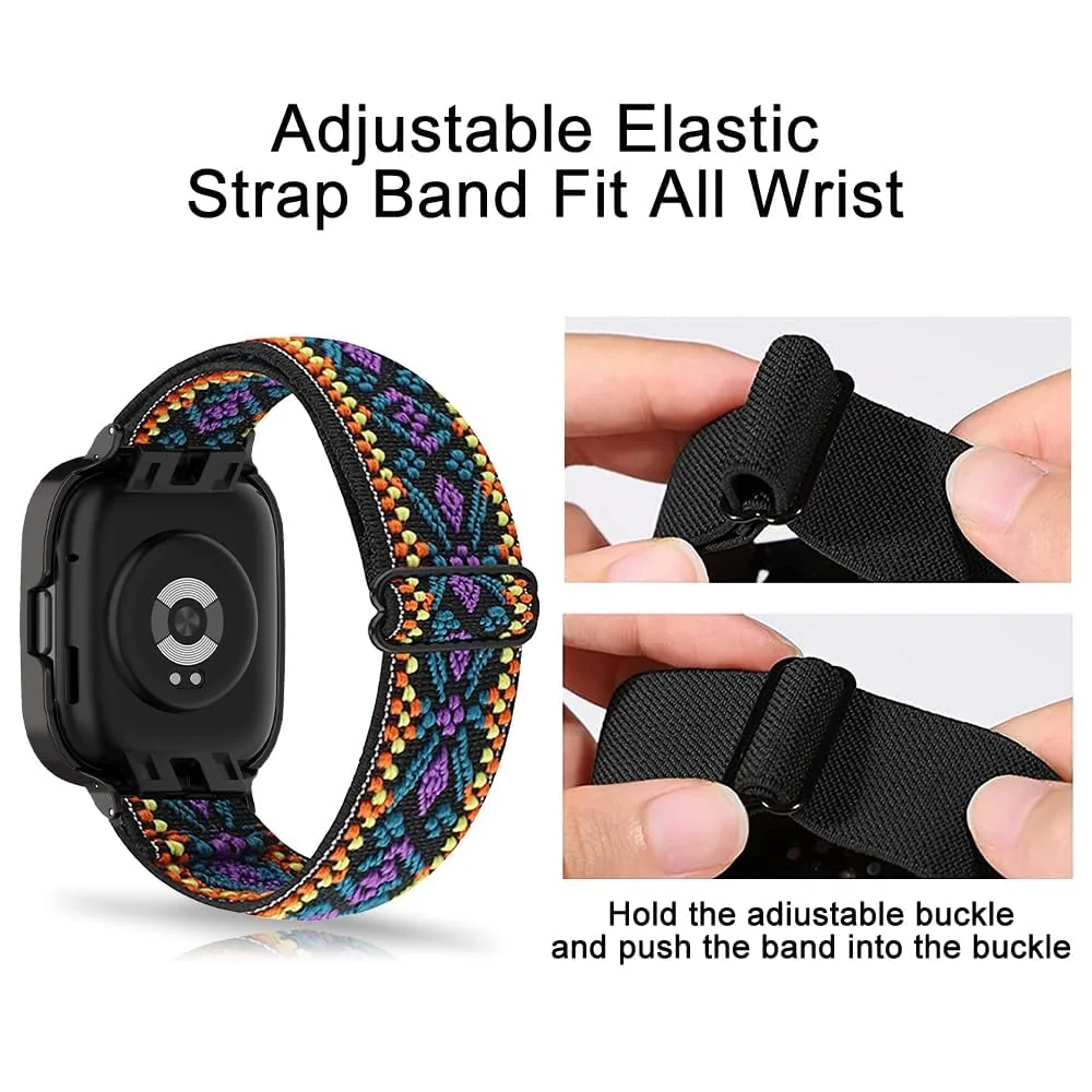 DL3 Mobilak Nylon Strap For Xiaomi Redmi Watch 3 Active/Redmi Watch 3 Lite, Soft Elastic Nylon Straps, Adjustable Stretchy Sports Replacement Bracelets Wristbands for Women Men - Bohemia Blue