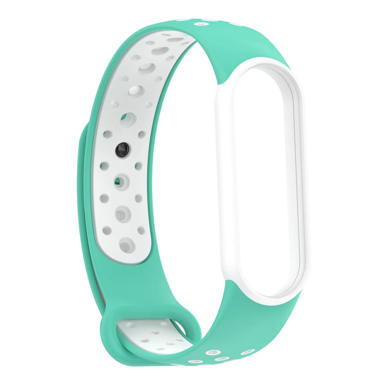 DL3 Mobilak Strap Compatible with Xiaomi Mi Band 4 / Mi Band 3, Women Men Armband, Two Colours Breathable Adjustable Soft Silicone Replacement Strap Compatible with Xiaomi Mi Band 3/4 - Teal White