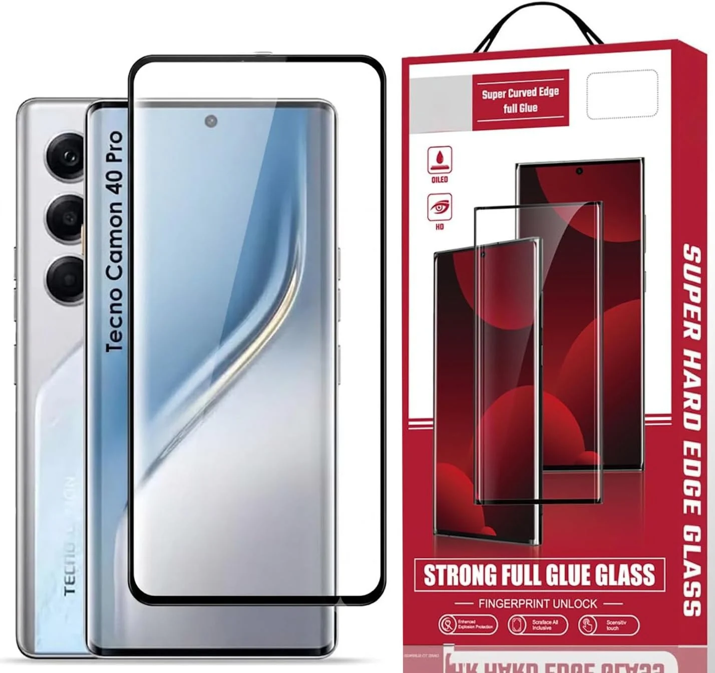 MOBIGON 9H Full-Coverage Tempered Glass Screen Protector for Tecno Camon 40 Pro, Clear