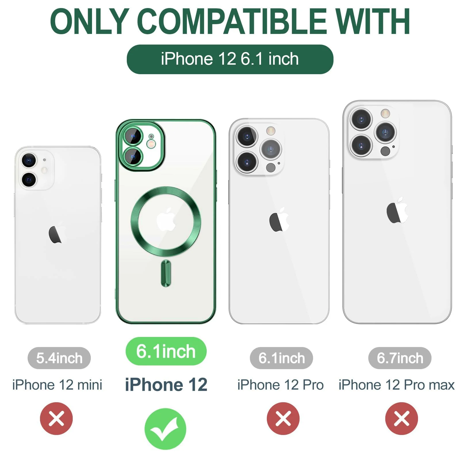 DL3 Mobilak Clear TPU Card Holder Case for iPhone 12 with Camera Protection and Magnetic Car-Mount Support - Green