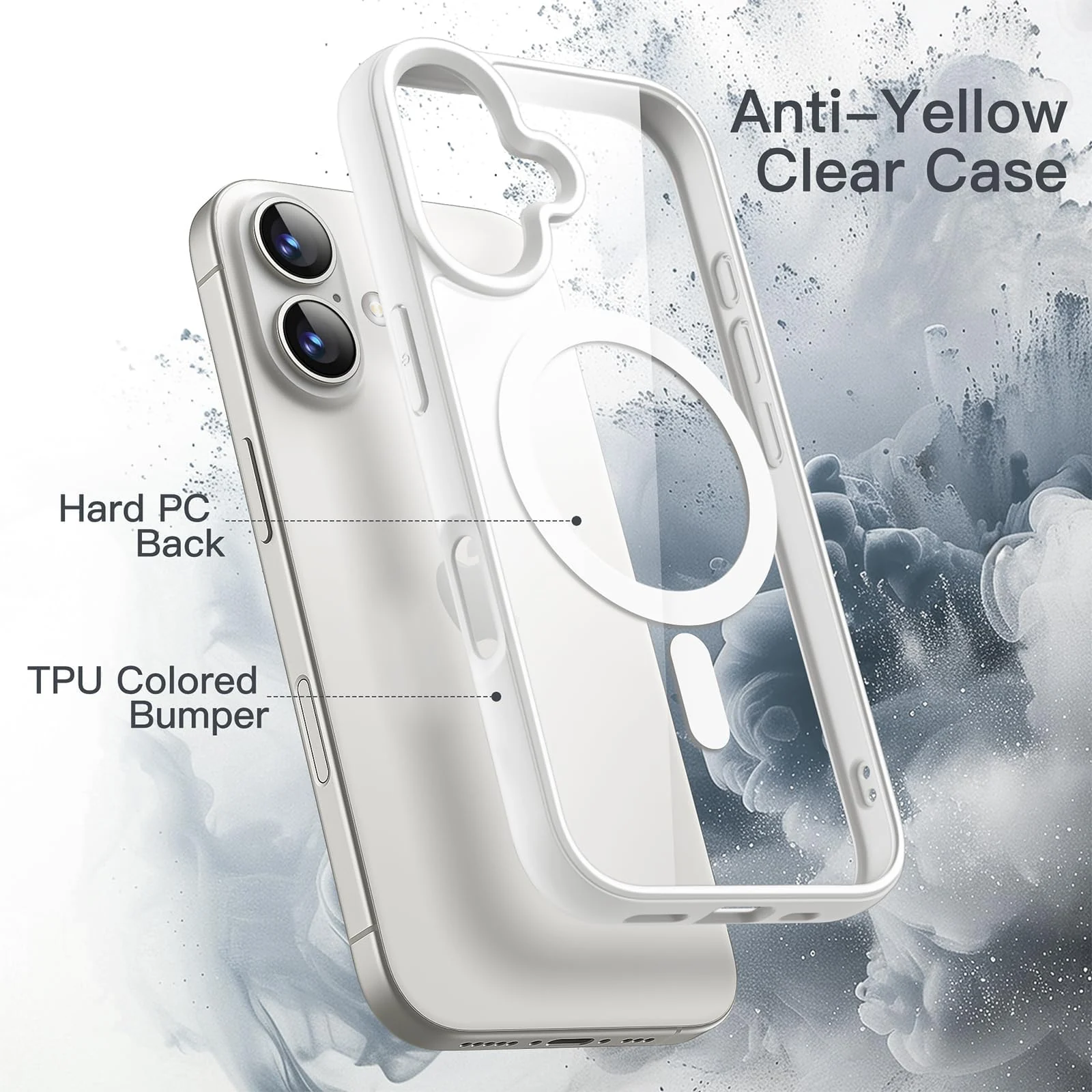 DL3 Mobilak Magnetic Case for iPhone 16 6.1-Inch Compatible with MagSafe, Shockproof Phone Bumper Cover, Solid Color Matte TPU Frame, Anti-Scratch Clear Back - White