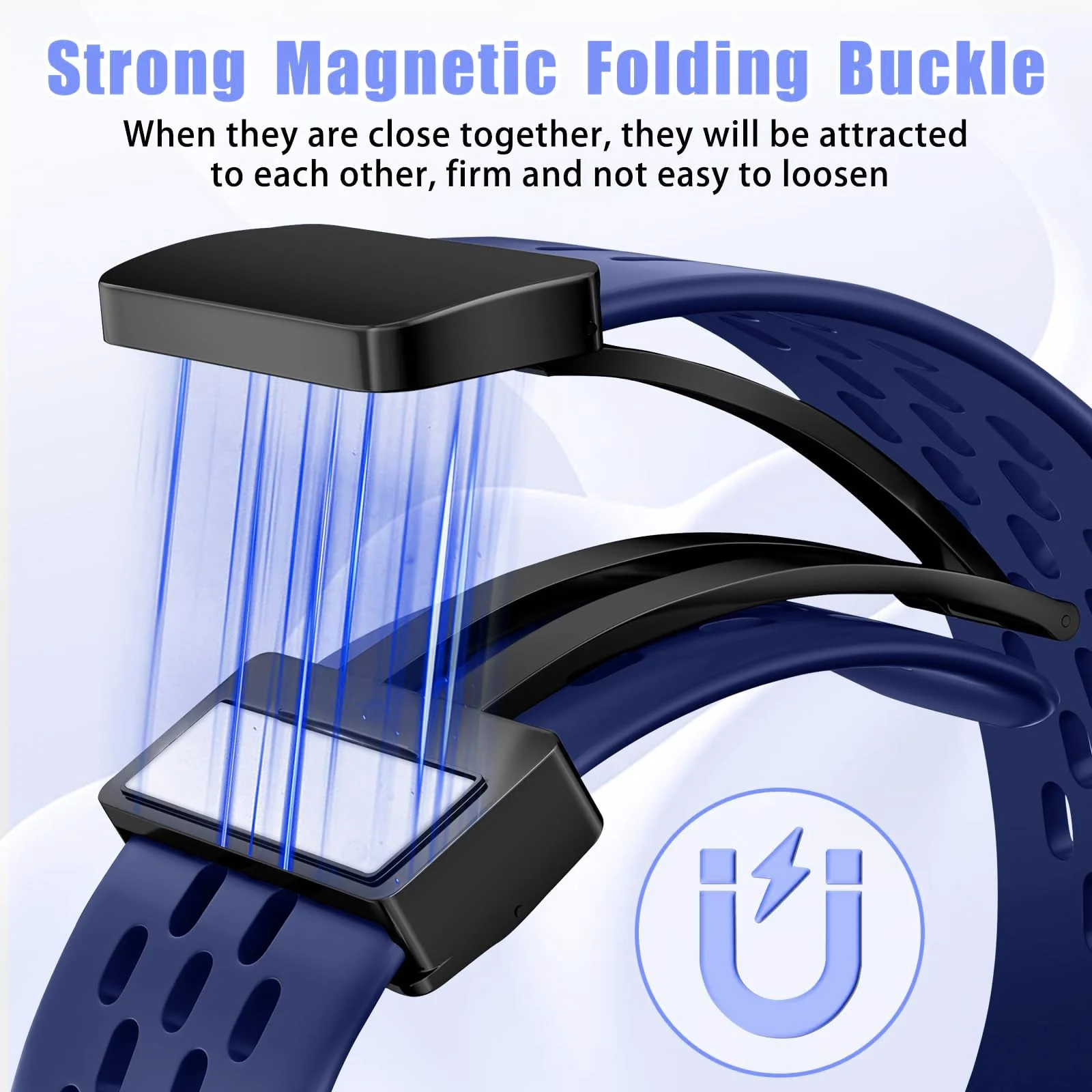 DL3 Mobilak 18mm Silicone Strap For Huawei Watch GT 6 41mm/GT 5 Pro 42 mm/GT 5 41mm/GT4 41 mm/Watch 5 42mm Magnetic Metal Buckle Sport Silicone Breathable Strap, Band Soft Replacment Wristband - Midnight Blue