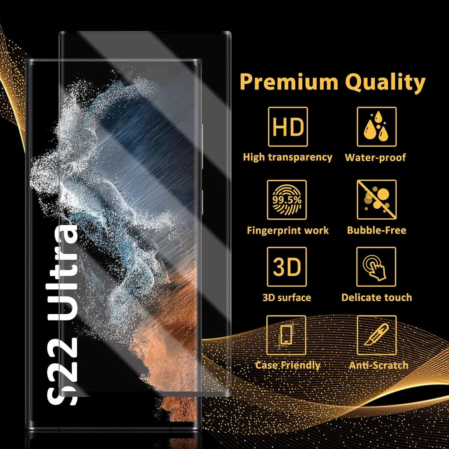 DL3 Mobilak Screen Protector for Samsung Galaxy S22 Ultra 5G, Tempered Glass Screen Saver Premium HD Protective, Scratch Resistant, NO-Bubble, 9H Hardness, Full Coverage Film - Clear
