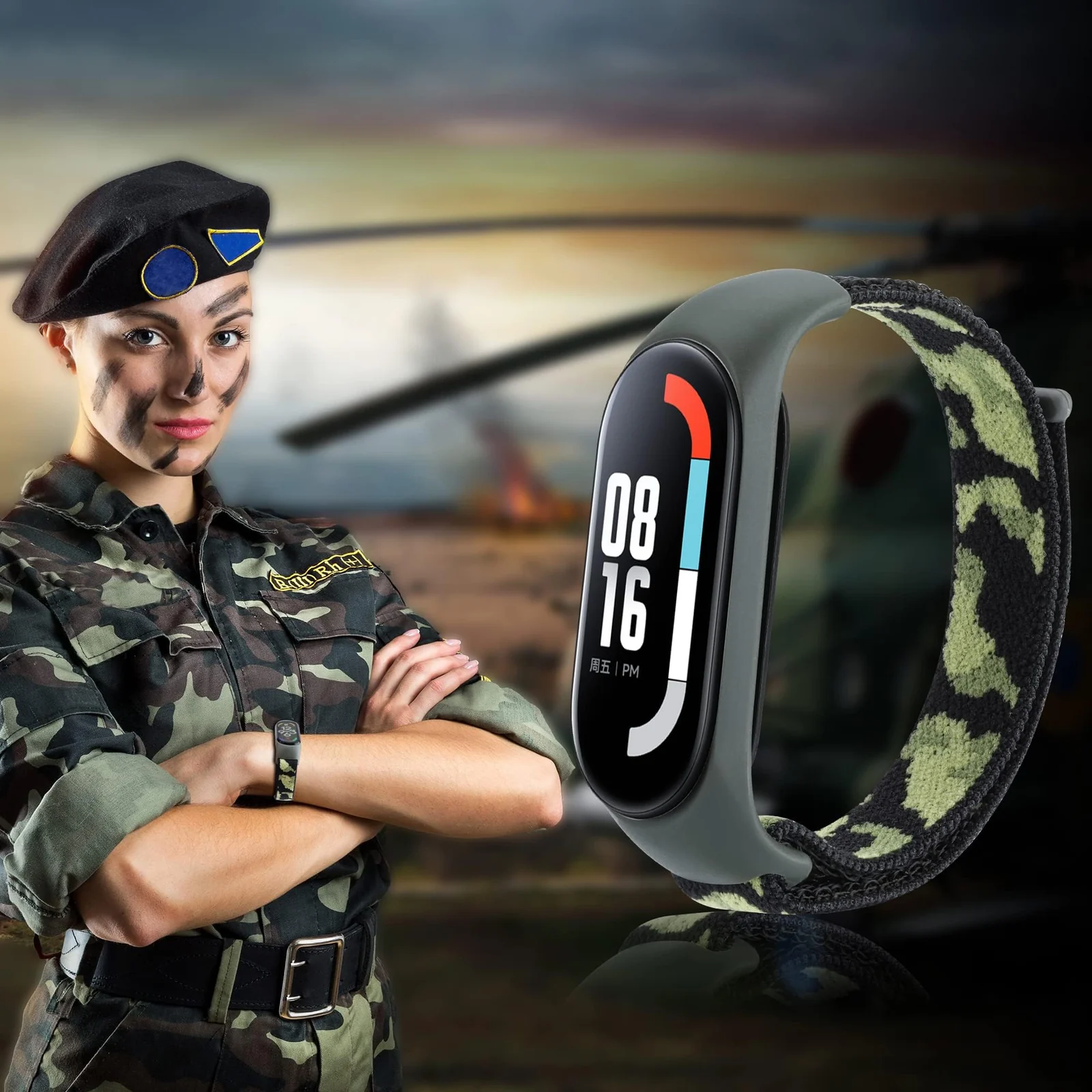 DL3 Mobilak Nylon Band for Xiaomi Mi Band 7/Mi Band 6/Mi Band 5/Mi Band 4/Mi Band 3, Bracelet Nylon Watch Strap Adjustable Sport Replacement Strap for Men Women - Camouflage Mint
