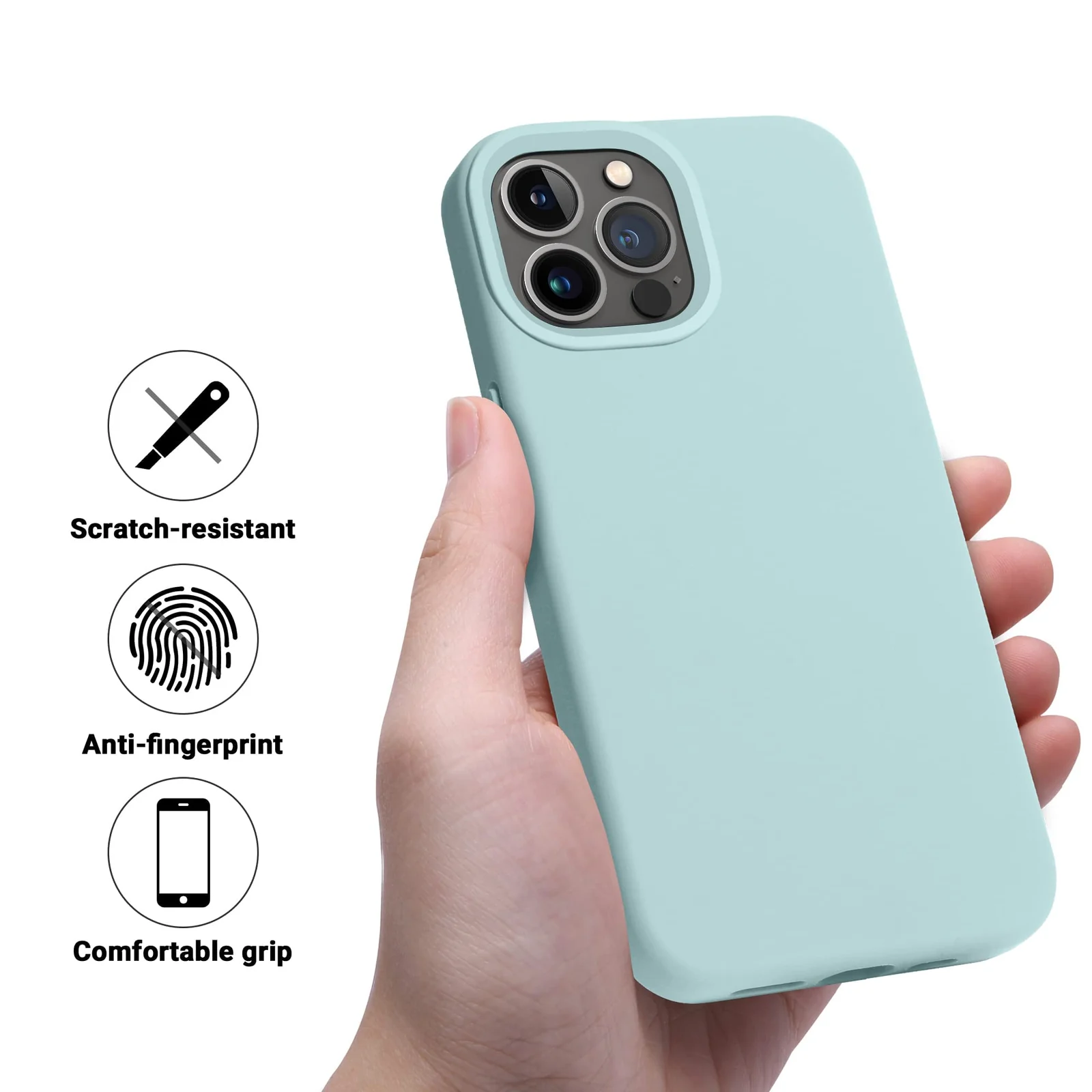 DL3 Mobilak Liquid Silicone Protective Case for iPhone 15 with Camera Protection and Microfiber Lining - Mint Green