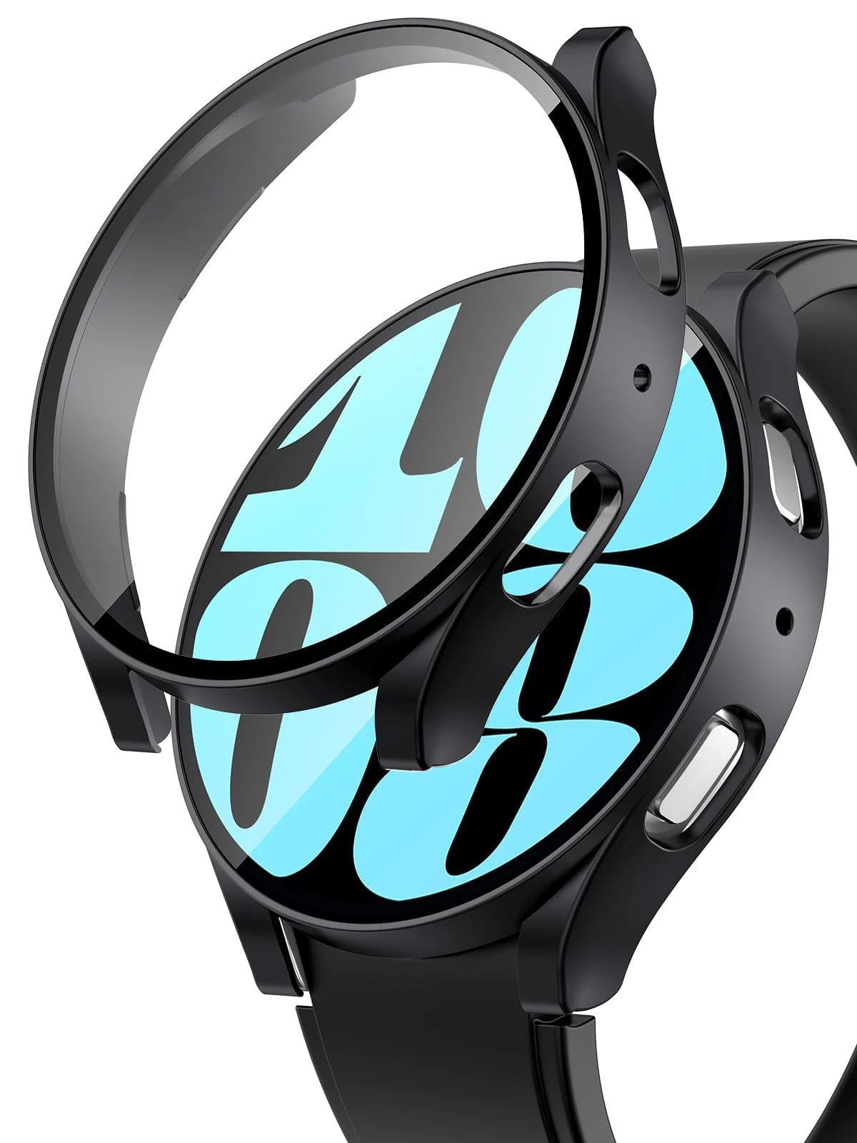 DL3 MOBILAK Full-Coverage Watch Case with Tempered Glass for Samsung Galaxy Watch 6 44 mm, Black