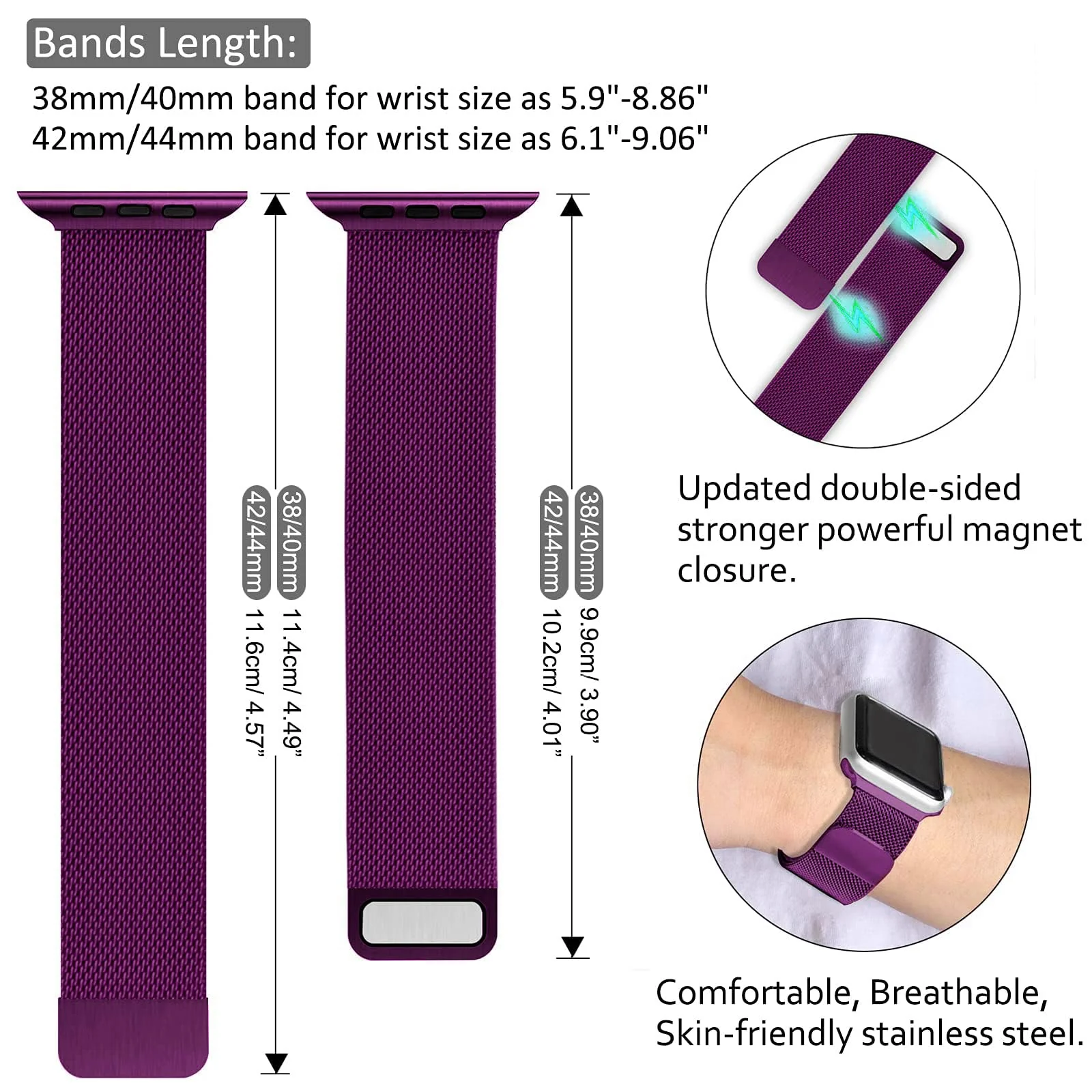 DL3 MOBILAK Milanese Loop Compatible With Apple Watch 38mm 40mm 41mm 42mm(Series 11 10), Stainless Steel Mesh Band Magnetic Clasp, Adjustable Metal Strap for iWatch Series 11 10 9 8 7 6 5 4 3 2 1 SE - A.Purple