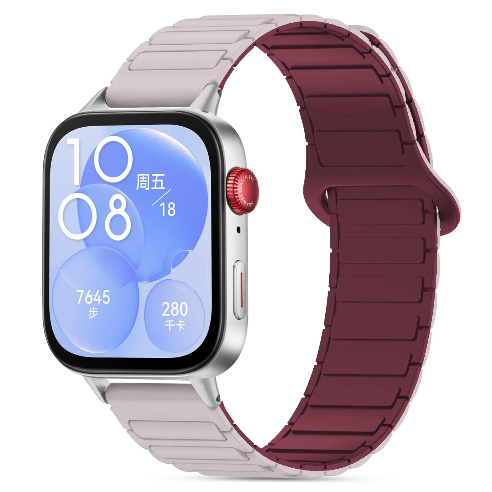 DL3 Mobilak Magnetic Strap for Huawei Watch Fit 4 Pro/Fit4/Fit 3 Replacement Straps Strong Silicone, Easy to Wear, Waterproof, Sporty, Daily Wear Watchbands for Men and Women - Beige | Wine Red