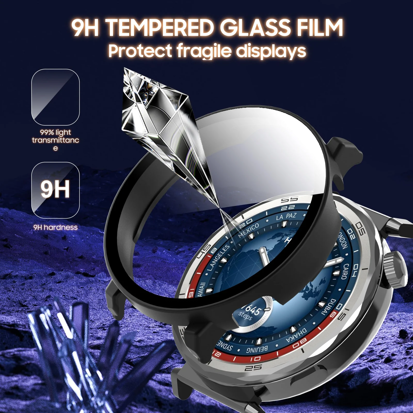 DL3 Mobilak Case with Screen Protector for Huawei Watch GT4 46 mm, Bumper Full Coverage Hard PC Overall Protective Cover, Built-in Tempered Glass Film High Sensitivity For Huawei GT 4 46mm - Black