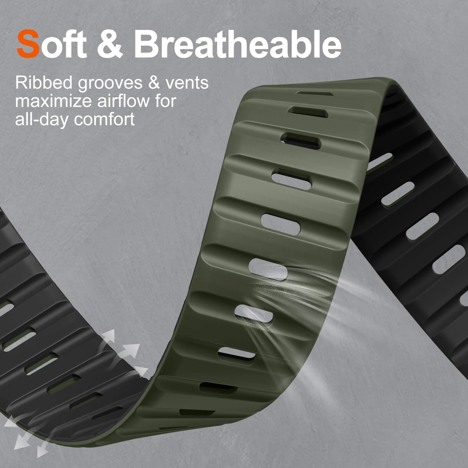 DL3 MOBILAK Adjustable Silicone Sports Watch Strap for 49MM - Green/Black