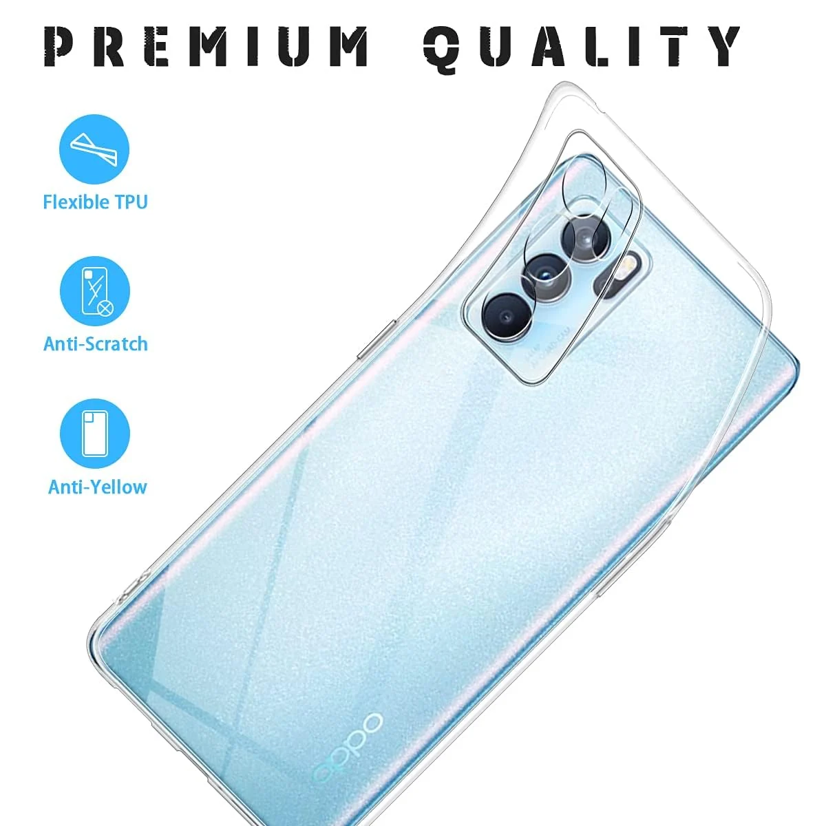 DL3 Mobilak Case Compatible with OPPO Reno 6 5G Case Crystal Soft TPU Gel Case Flexible Silicone Anti-Scratch Camera Protection TPU Cover - Clear