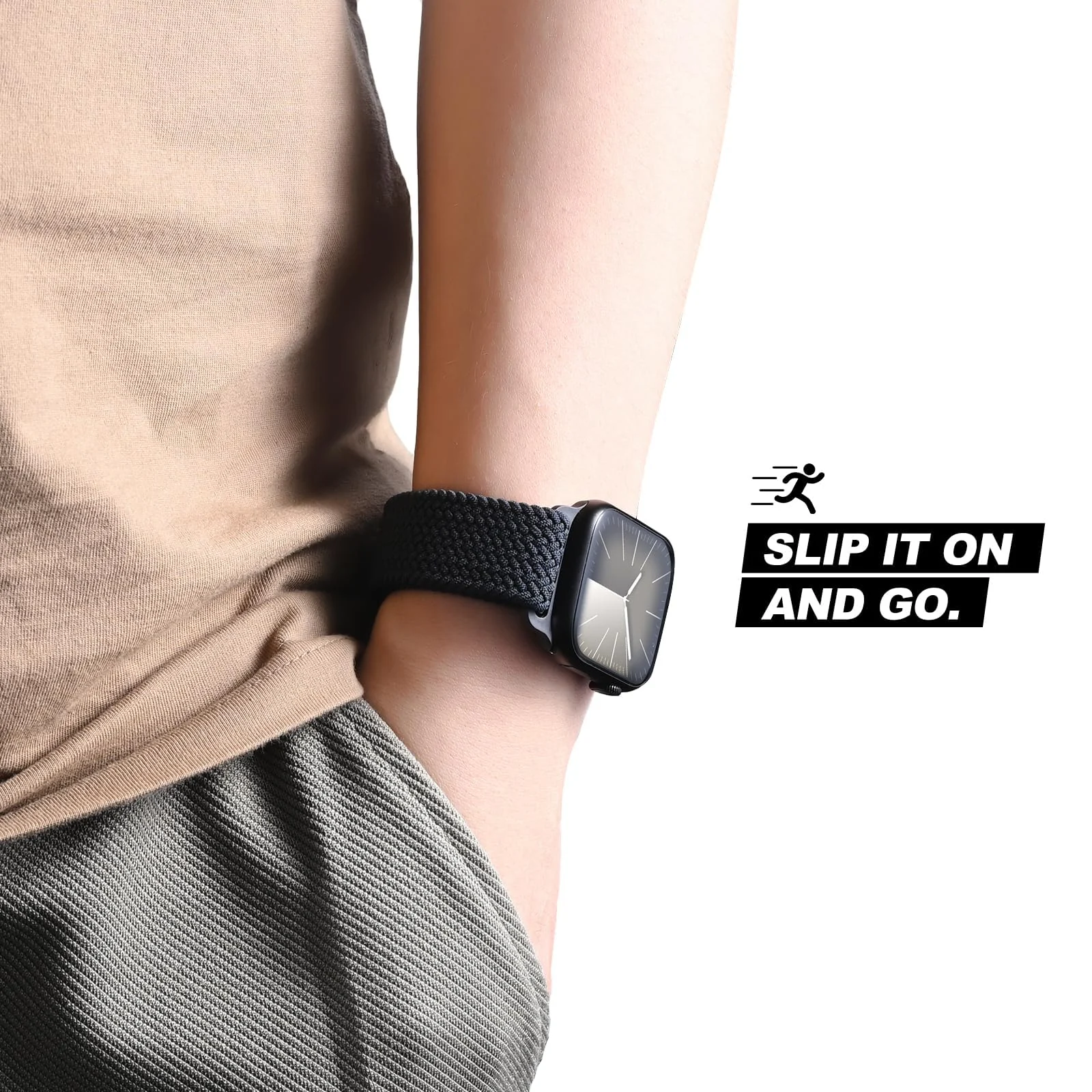 DL3 Mobilak Sport Solo Loop Compatible with Apple Watch Band 42mm 44mm 45mm 46mm 49mm for Women Men, Magnetic Strap Stretchy Braided Wristband for iWatch Series 11 10 9 8 7 6 5 4 3 Ultra 3 2 1 SE SE2 - Black