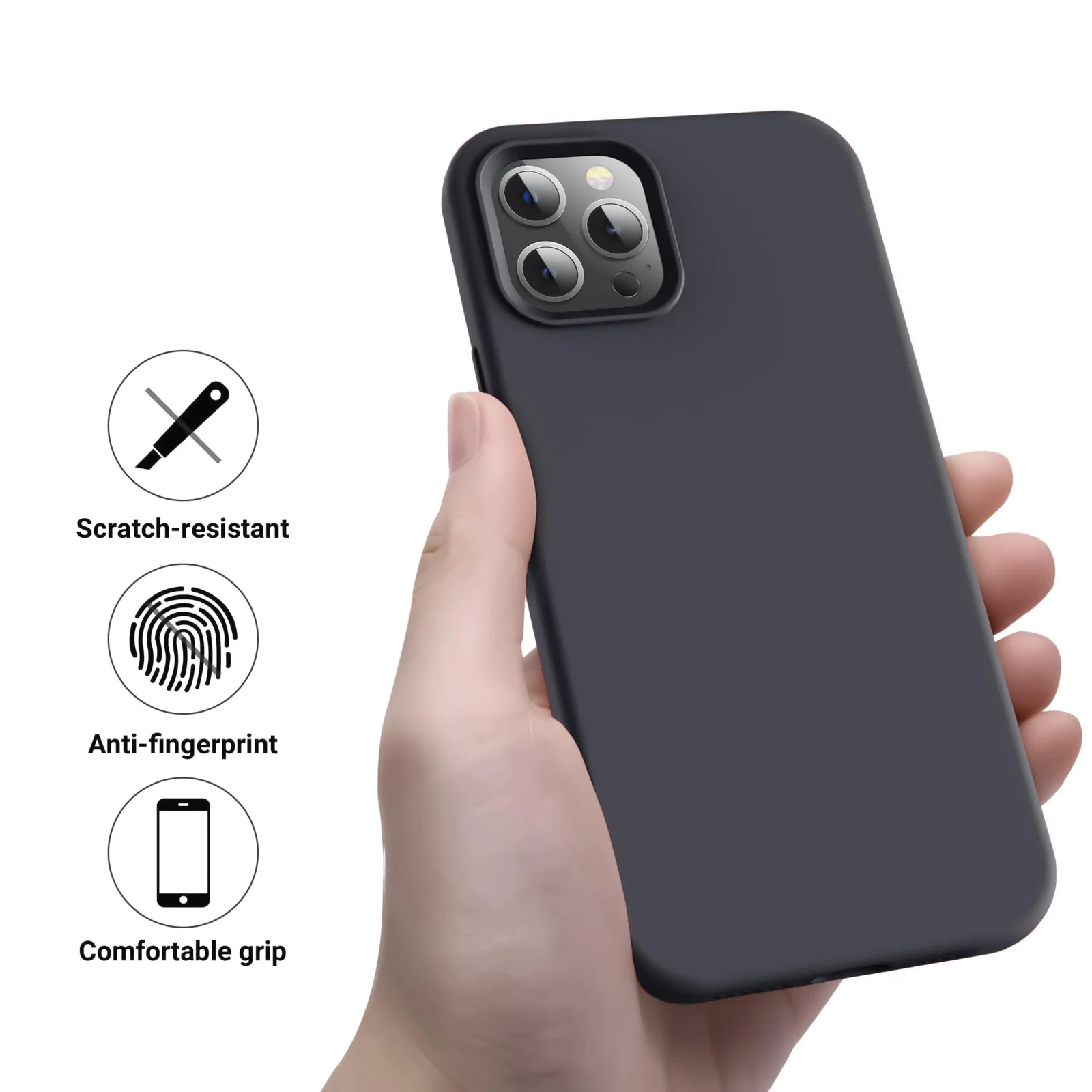 DL3 Mobilak Liquid Silicone Case for iPhone 15 Pro Max, Supports wireless charging, Shock-absorbing protection, Scratch-resistant surface - Deep Gray