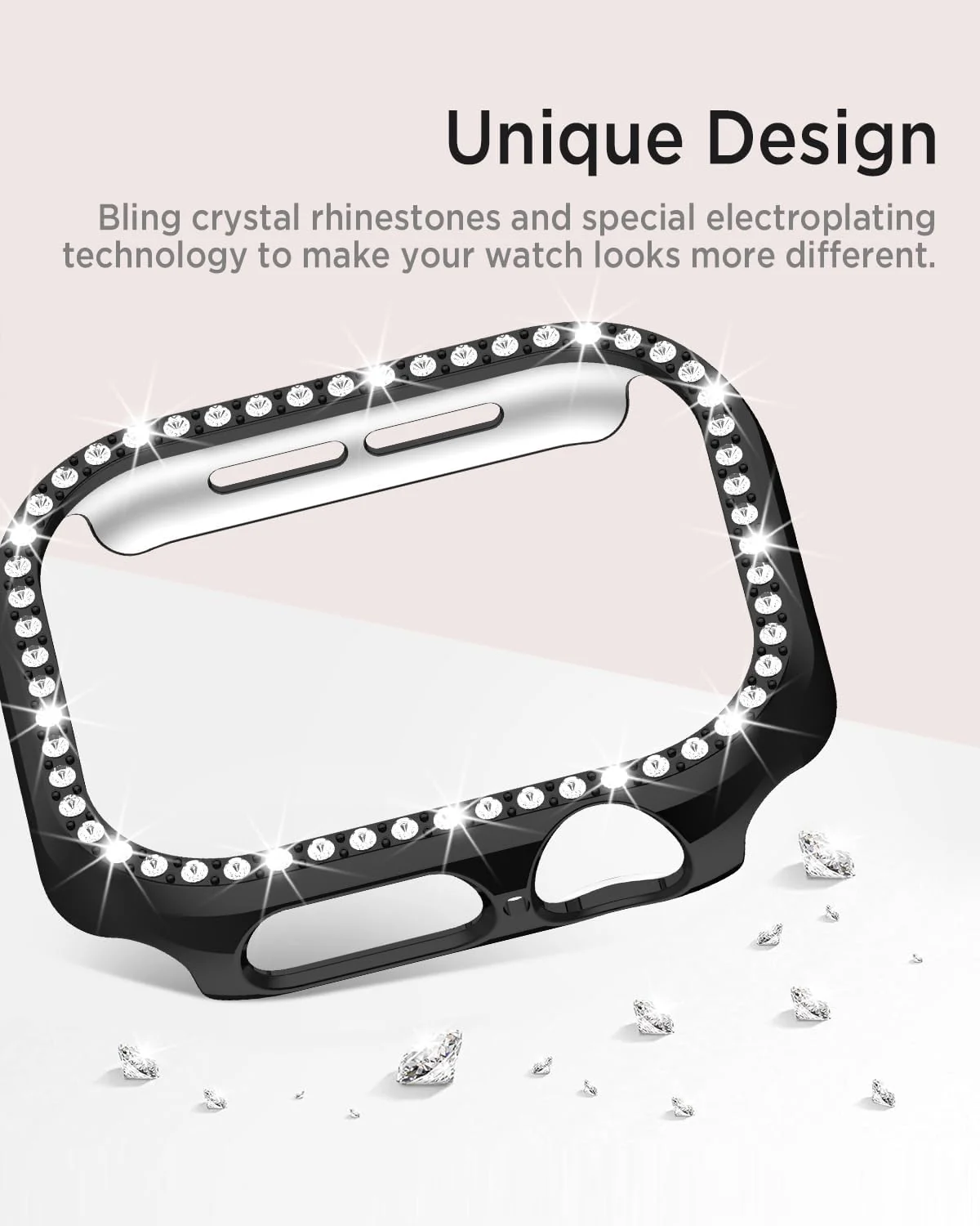 DL3 Mobilak Bling Case Without screen protector for Apple Watch Series 10 46mm, Hard PC Frame Case, Crystal Diamonds Bumper Cover for Women Girls, Slim Protective Cover for iWatch 10 46mm - Black