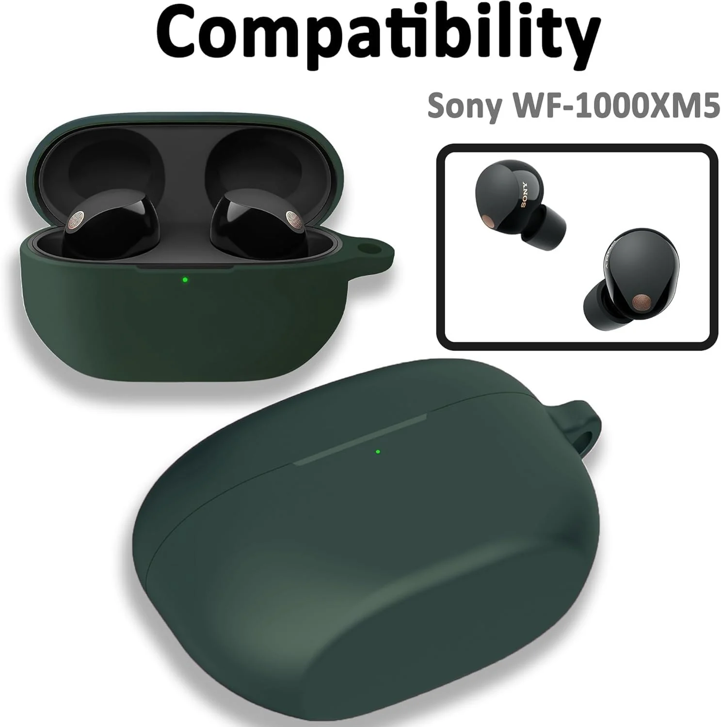 DL3 Mobilak Silicone Cover Case Compatible with Sony WF-1000XM5 Portable Protective Case Cover With Keychain For Sony WF-1000XM5 - Green