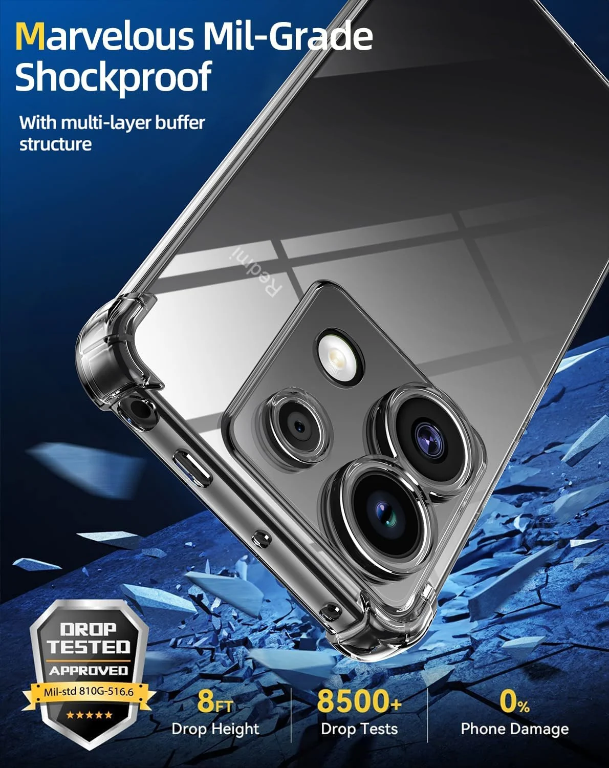 DL3 Mobilak Case Compatible with Xiaomi Redmi Note 13 Pro 4G/Poco M6 Pro 4G (Not Fit 5G), Cover Silicone TPU Gorilla Anti-shock Protector Camera Shockproof Corners - Clear