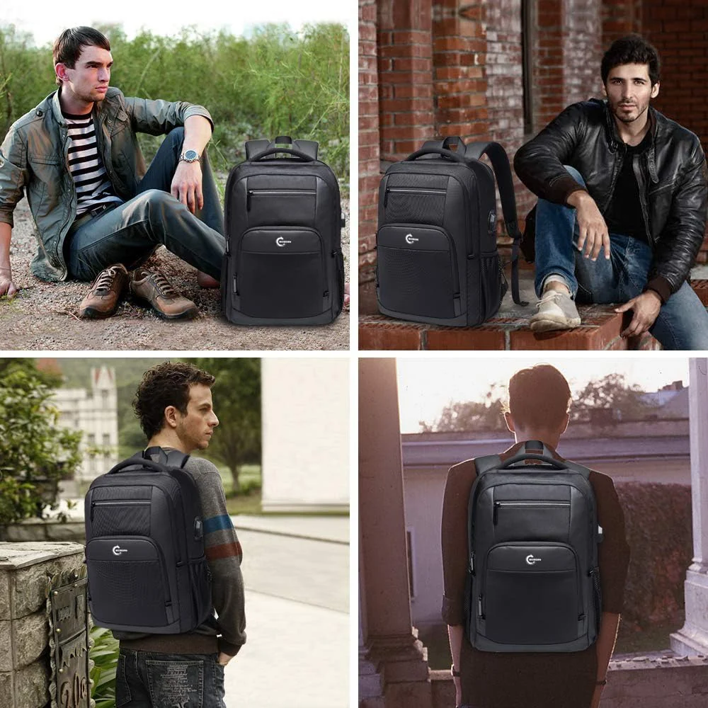 Mobigon Business Laptop Backpack, 15.6 Inch Travel Laptop Bag Rucksack with USB Charging Port, Water-Resistant Bag Daypack for Work College Computer Men Women Backpack - Black