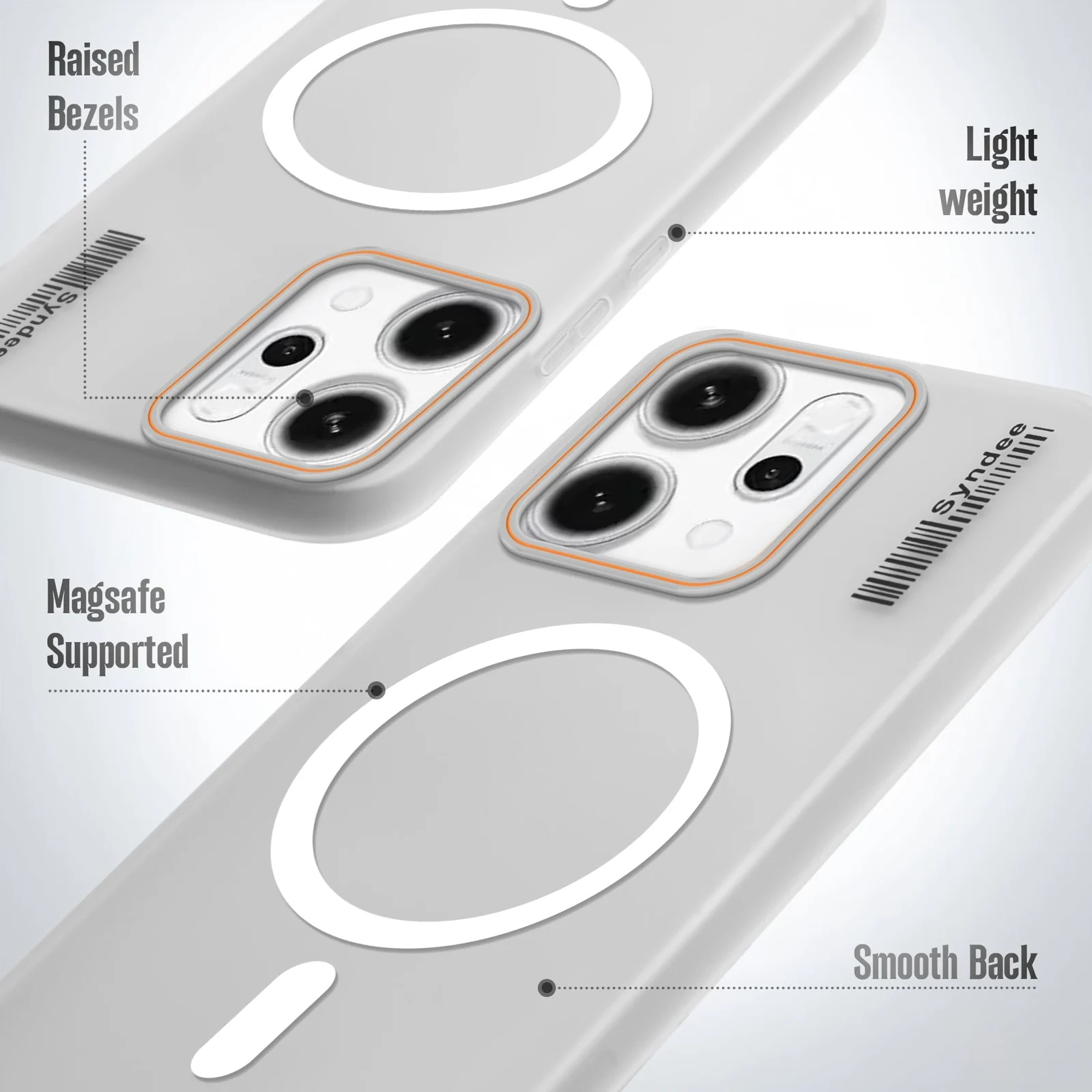DL3 Mobilak Translucent Matte Case for OPPO Reno 14 5G, Compatible with MagSafe accessories, Shock-absorbing protection, Integrated ring holder - Clear