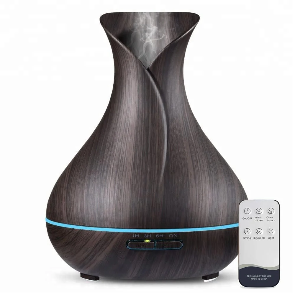 Mobigon Essential Oil Diffuser, Aromatherapy Diffuser 500ml with Remote Control, 4 Timer & Auto-Off Safety Switch, 7 Color LED Lights Mode, 10 Hours Quiet Humidifier for Bedroom - Dark Woody