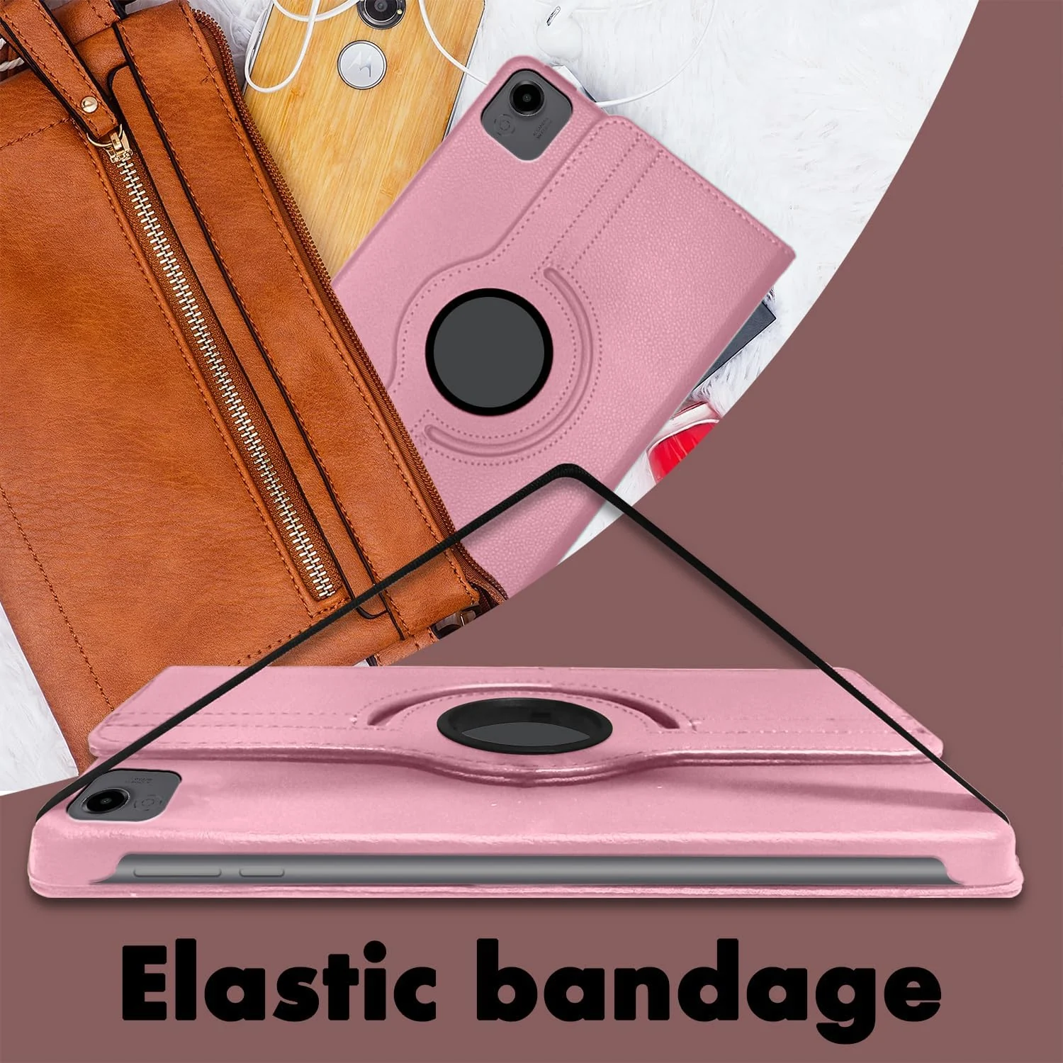 DL3 Mobilak Protective Cover for Honor Pad X9a 11.5 inch, 360° Rotatable Smart Stand, Leather Folio Flip Cover with Multi-Angle Viewing, Auto Wake Sleep - Pink