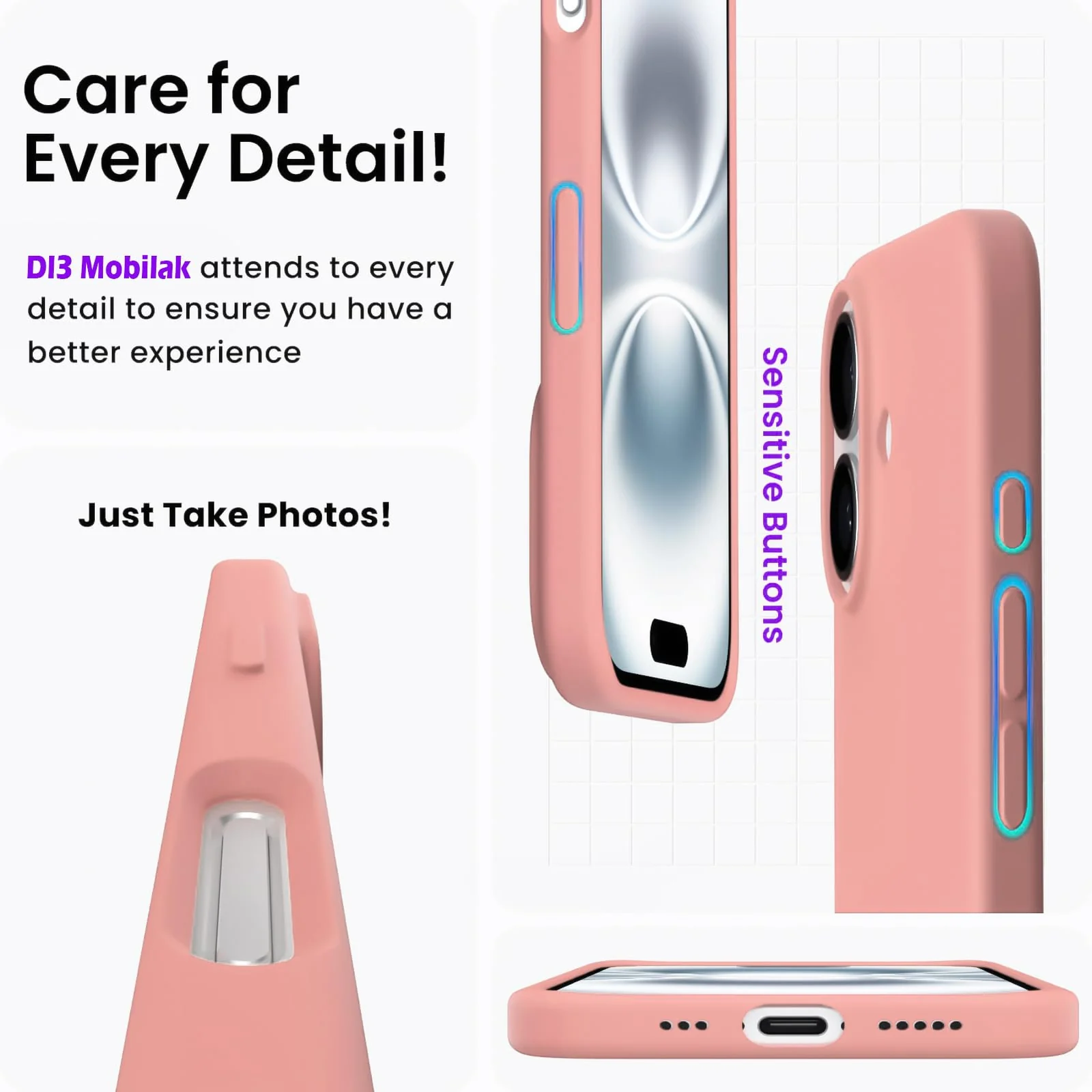 DL3 Mobilak Liquid Silicone Protective Case with Soft Microfiber Lining for iPhone 16 - Salmon