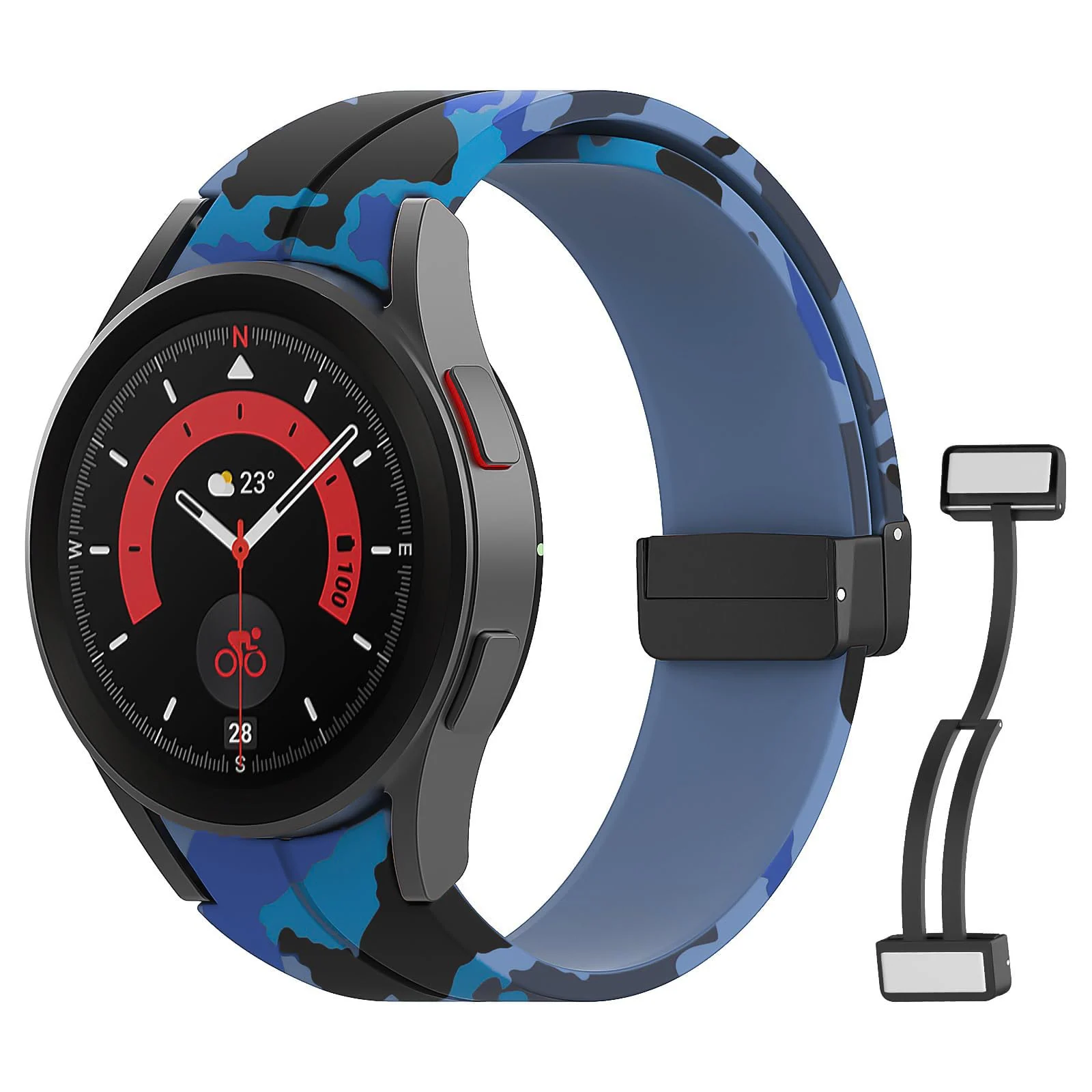 DL3 Mobilak Strap Compatible with Samsung Galaxy Watch 7 FE 6 5 4 Strap 40mm 44mm/Watch 6 Classic 43mm 47mm/5 Pro 45mm/4 Classic 42mm 46mm, No Gap Magnetic Clasp Silicone Band - Camouflage Light Blue