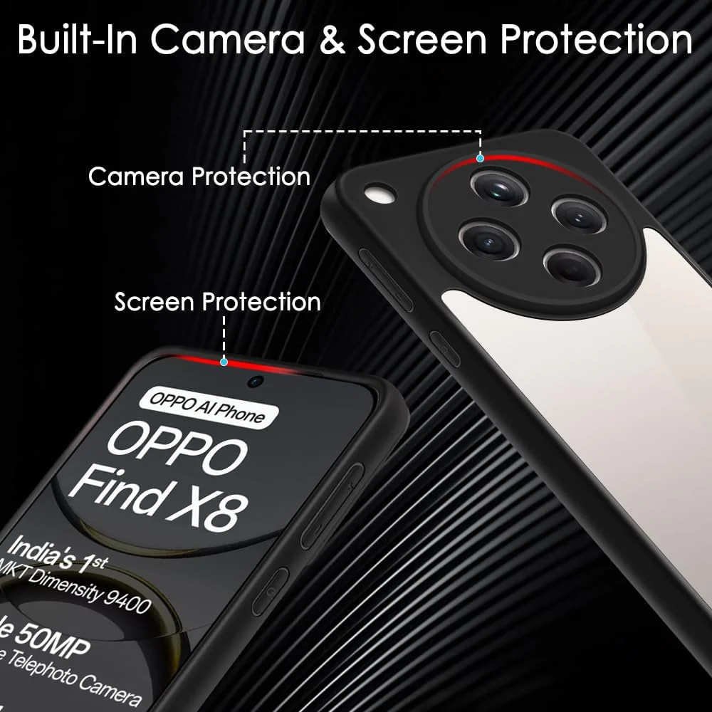 DL3 Mobilak Clear PC and TPU Protective Case for OPPO Find X8 5G with Camera Protection and Military-Grade Protection - Black