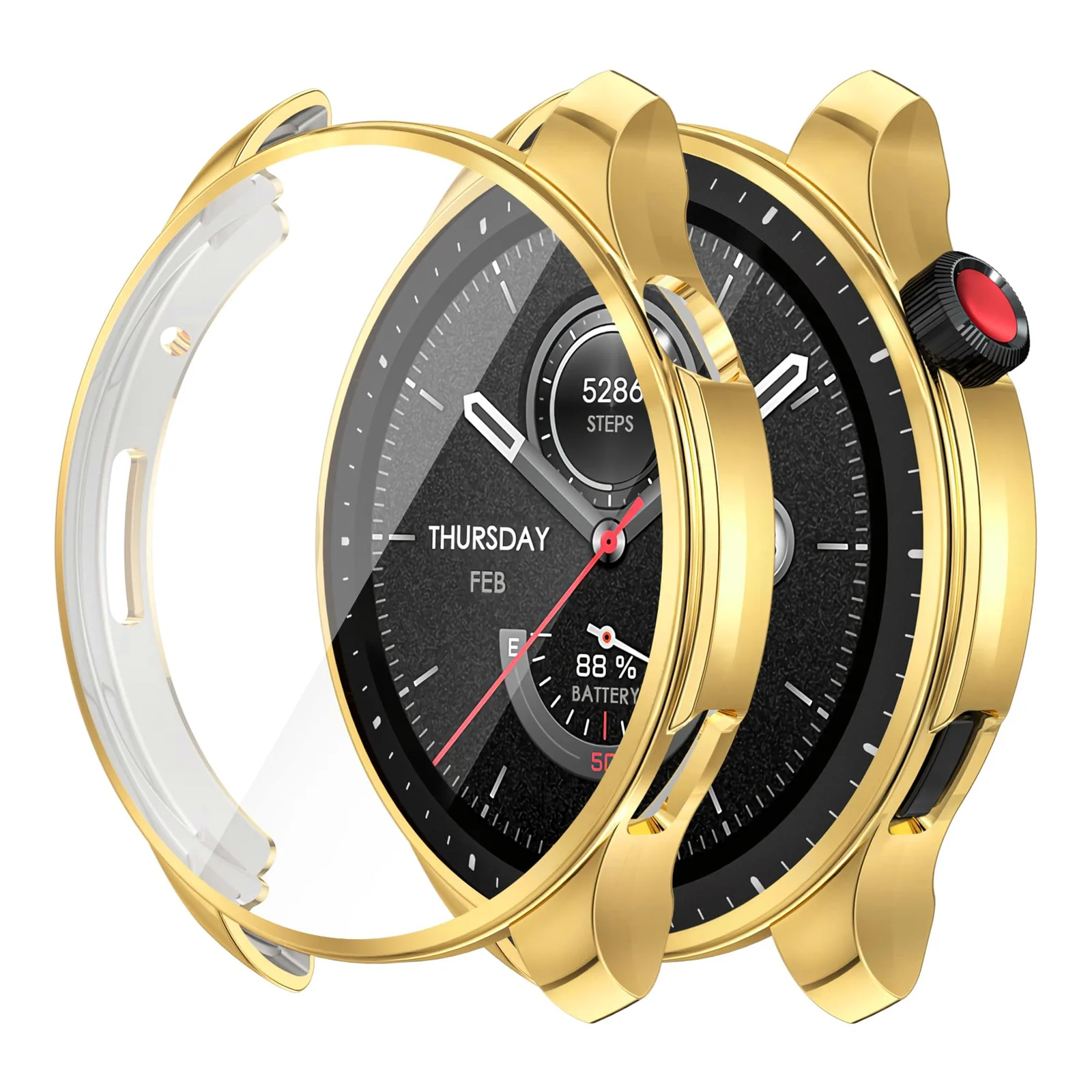 DL3 MOBILAK Full-Coverage Watch Case with Tempered Glass for Amazfit GTR 4 and 4 Pro - Gold