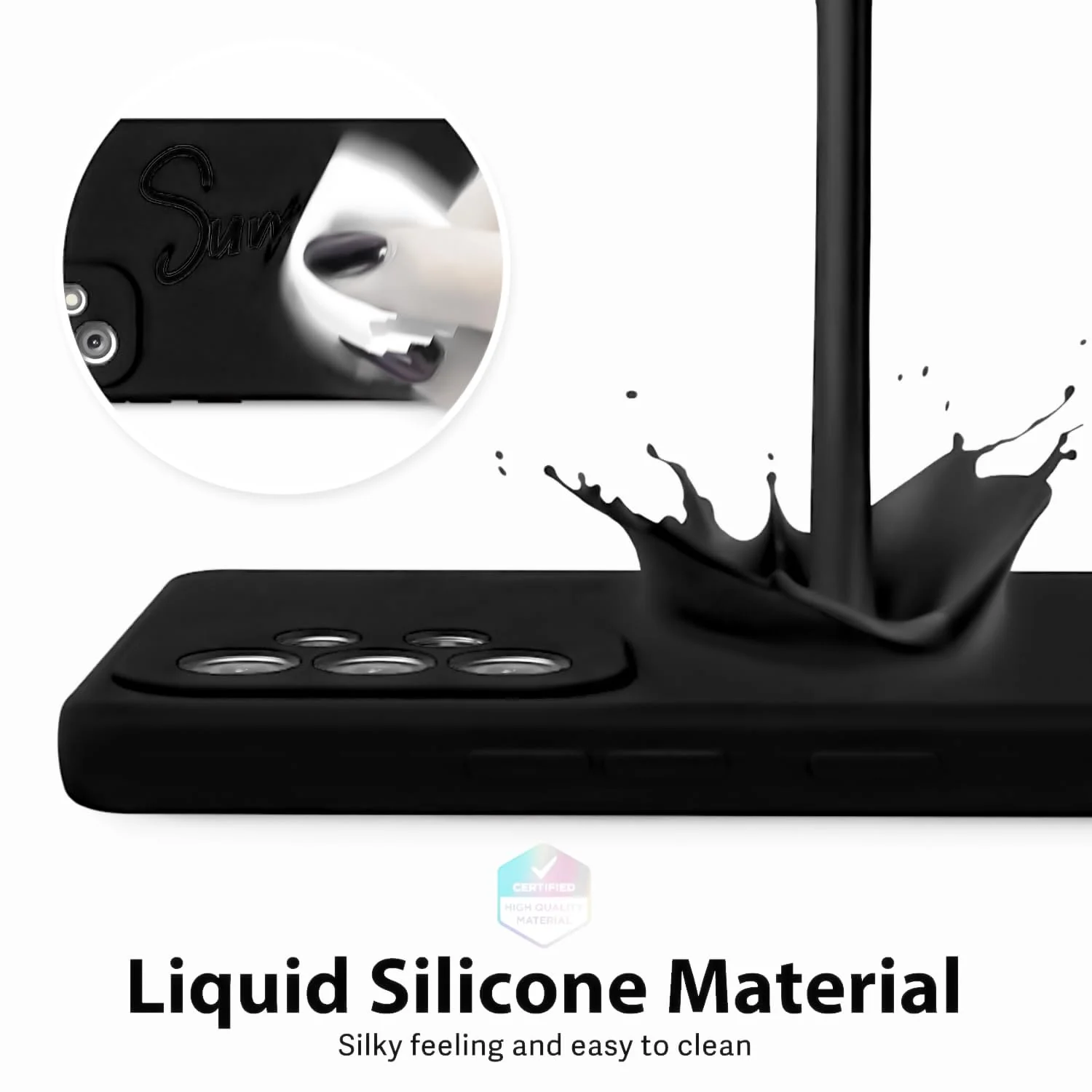 DL3 Mobilak Liquid Silicone Protective Case with Soft Microfiber Lining with Full Camera Protection for Samsung Galaxy A73 - Black