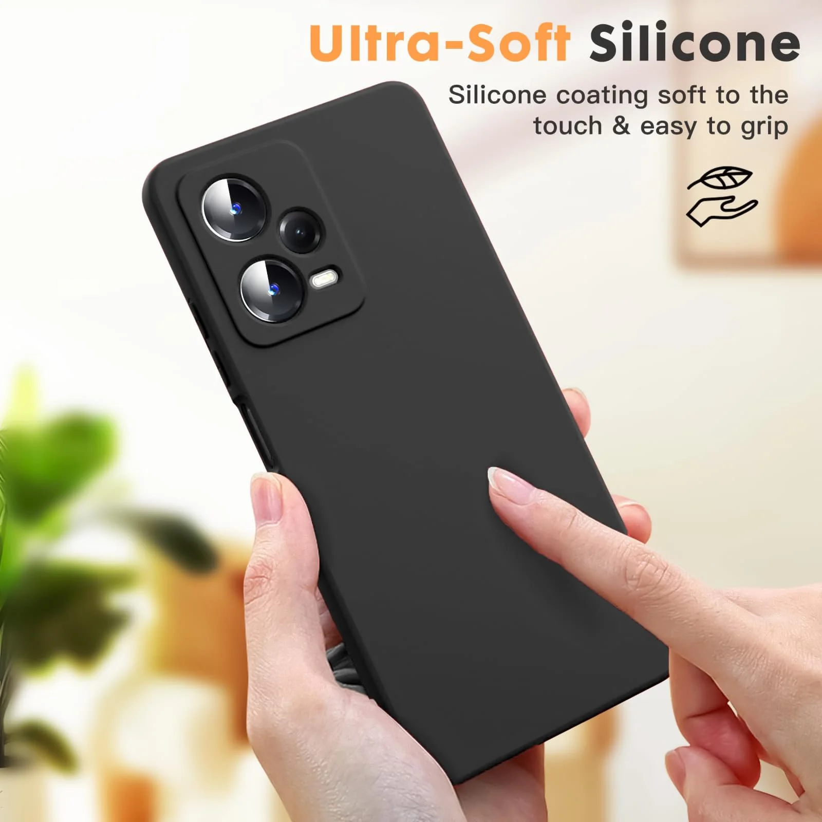 DL3 Mobilak Liquid Silicone Case for Xiaomi Redmi Note 12 Pro + Plus 5G, Not compatible with MagSafe, Supports wireless charging, Camera protection - Black