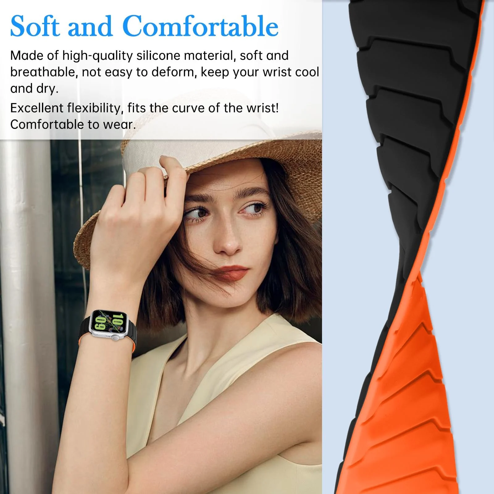 DL3 Mobilak Silicone Straps Compatible with Apple Watch Ultra Strap 49mm 46mm 45mm 44mm 42mm, Loop Band with Strong Magnetic Closure Designed for iWatch Ultra Ultra 2 Series 11 10 9 8 7 6 5 4 3 2 1 SE - Black Orange