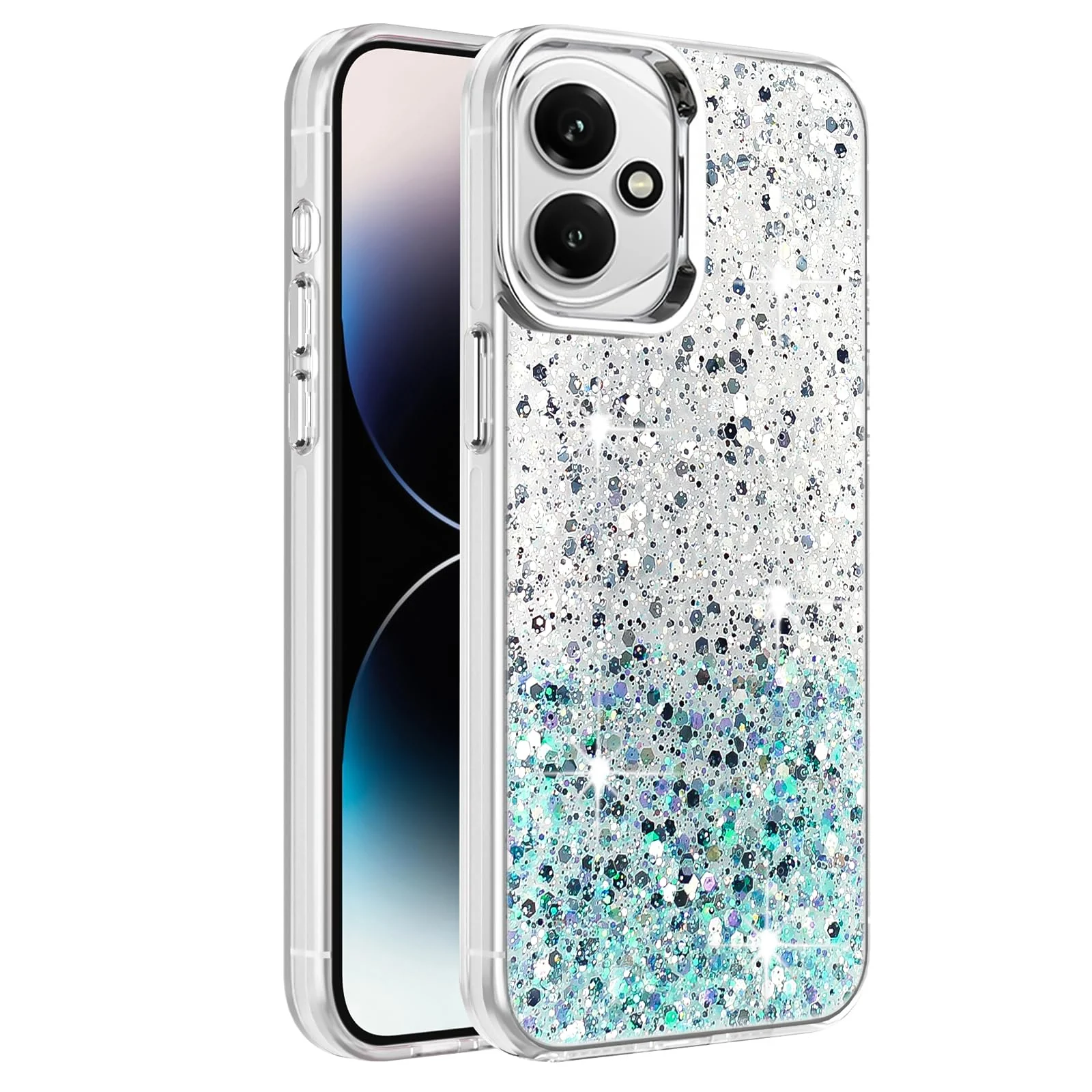 DL3 Mobilak Glitter Protective Case for Honor 400 5G, Supports wireless charging, Camera protection, Shock-absorbing protection - White Green