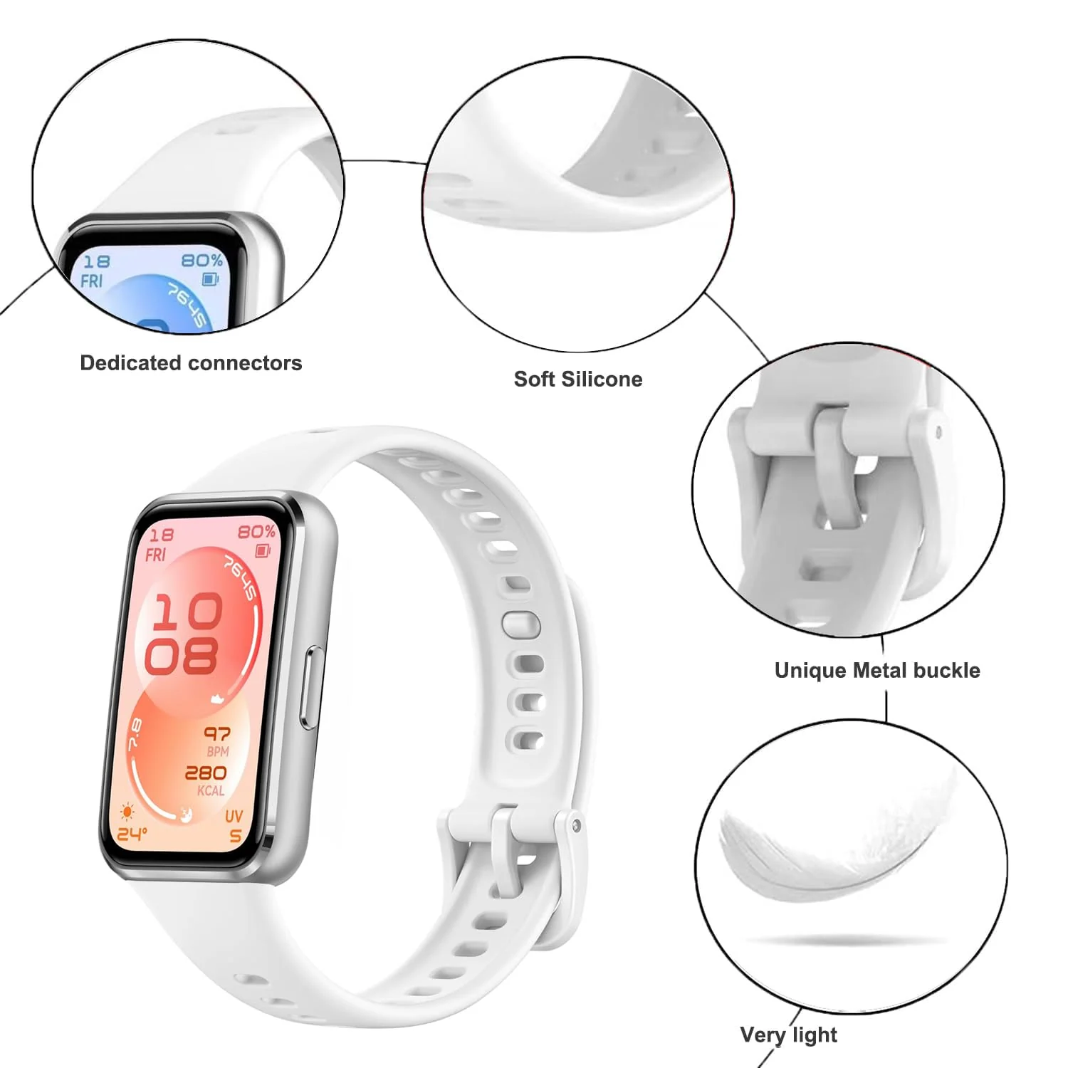 DL3 Mobilak Silicone Bracelet for Huawei Band 11/Band 11 Pro Strap, Soft Silicone Sport Band, Soft Breathable, for Huawei Band11/11 Pro Adjustable Replacement Strap - White