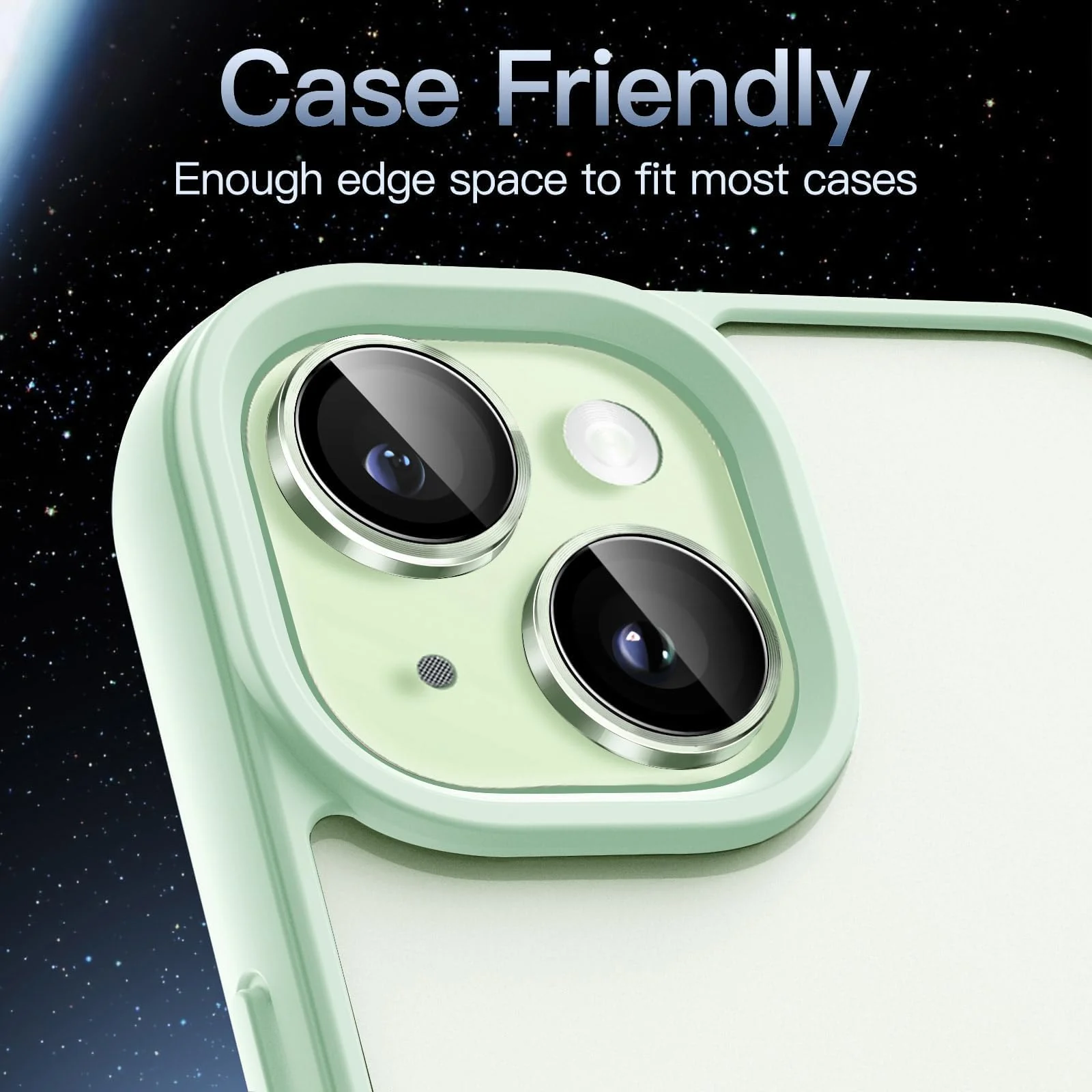 DL3 Mobilak Compatible with iPhone 15/15 Plus & iPhone 14/14 Plus Camera Lens Protector, Anti-Scratch HD Tempered Glass Lens Screen Protection Cover, Metal Individual Lens Ring - Green