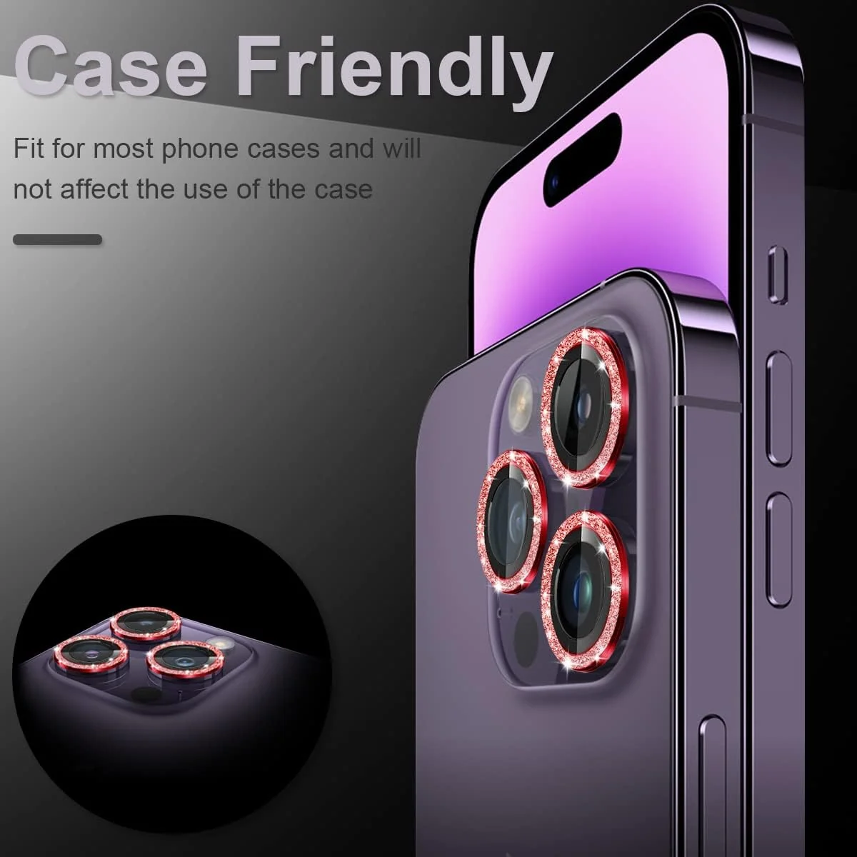 DL3 Mobilak Camera Lens Protector For iPhone 15 Pro/iPhone 15 Pro Max, [Keep Original Shooting] Tempered Glass Screen Protector Metal Individual Camera Cover, Case Friendly - Glittle Red