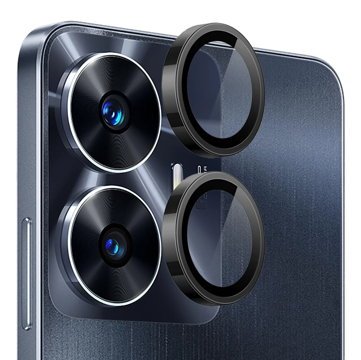 DL3 Mobilak Camera Lens Protector for realme C55 / Narzo N55 Accessories, 9H Tempered Glass Metal Individual Ring Camera Cover Screen Protector, Case Friendly, Anti Scratch - Black
