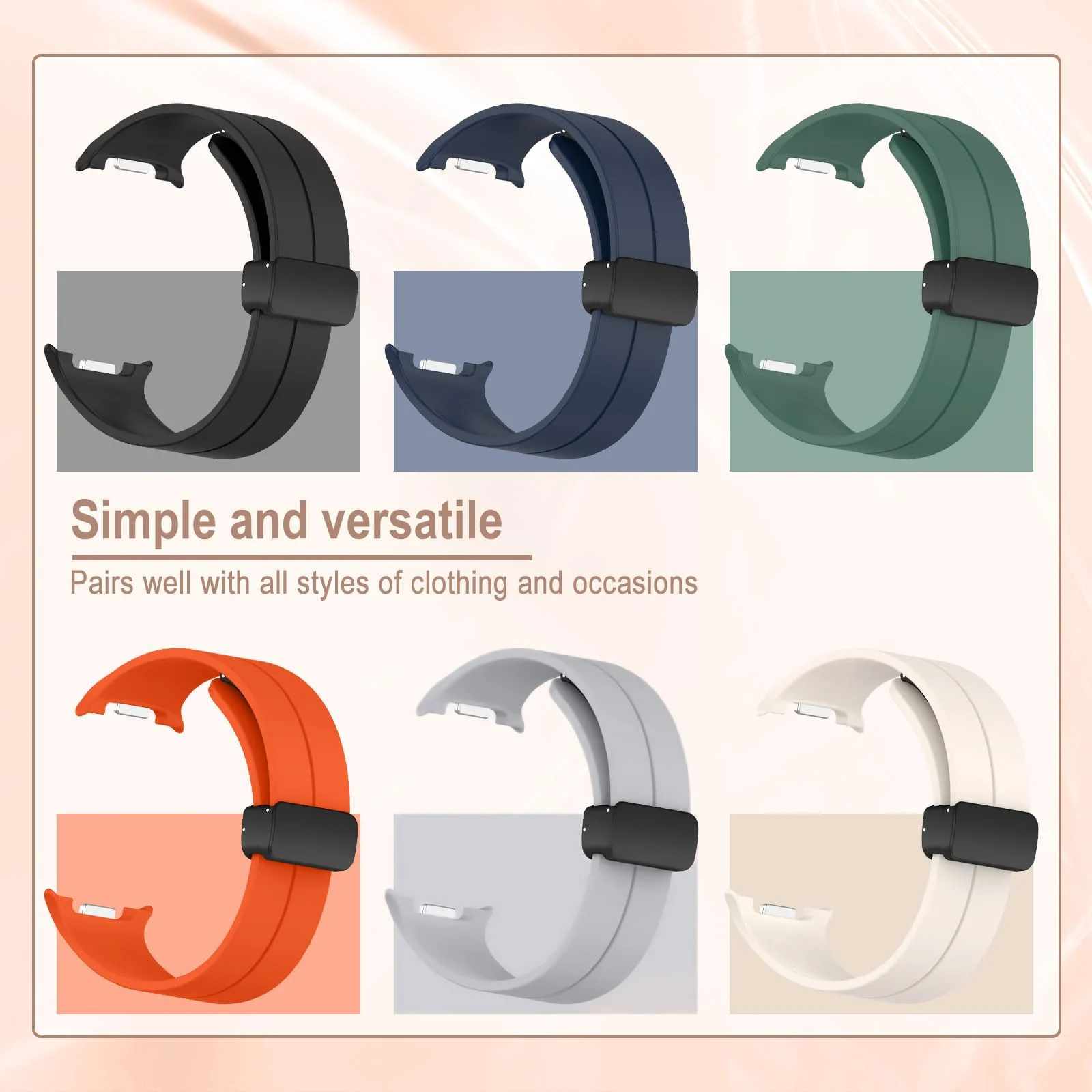 DL3 MOBILAK Magnetic Silicone Watch Strap for Samsung Galaxy Watch 8 40 / 44 mm and Watch 8 Classic 46 mm, Gray